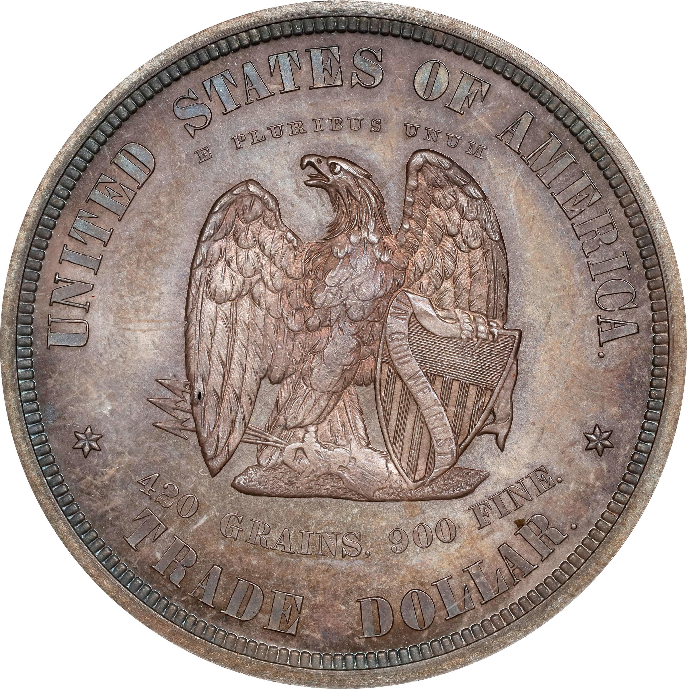 image for: 1873 Pattern Trade Dollar. Judd-1281, Pollock-1423. Rarity-4. Silver. Reeded Edge. Proof-65 (NGC).