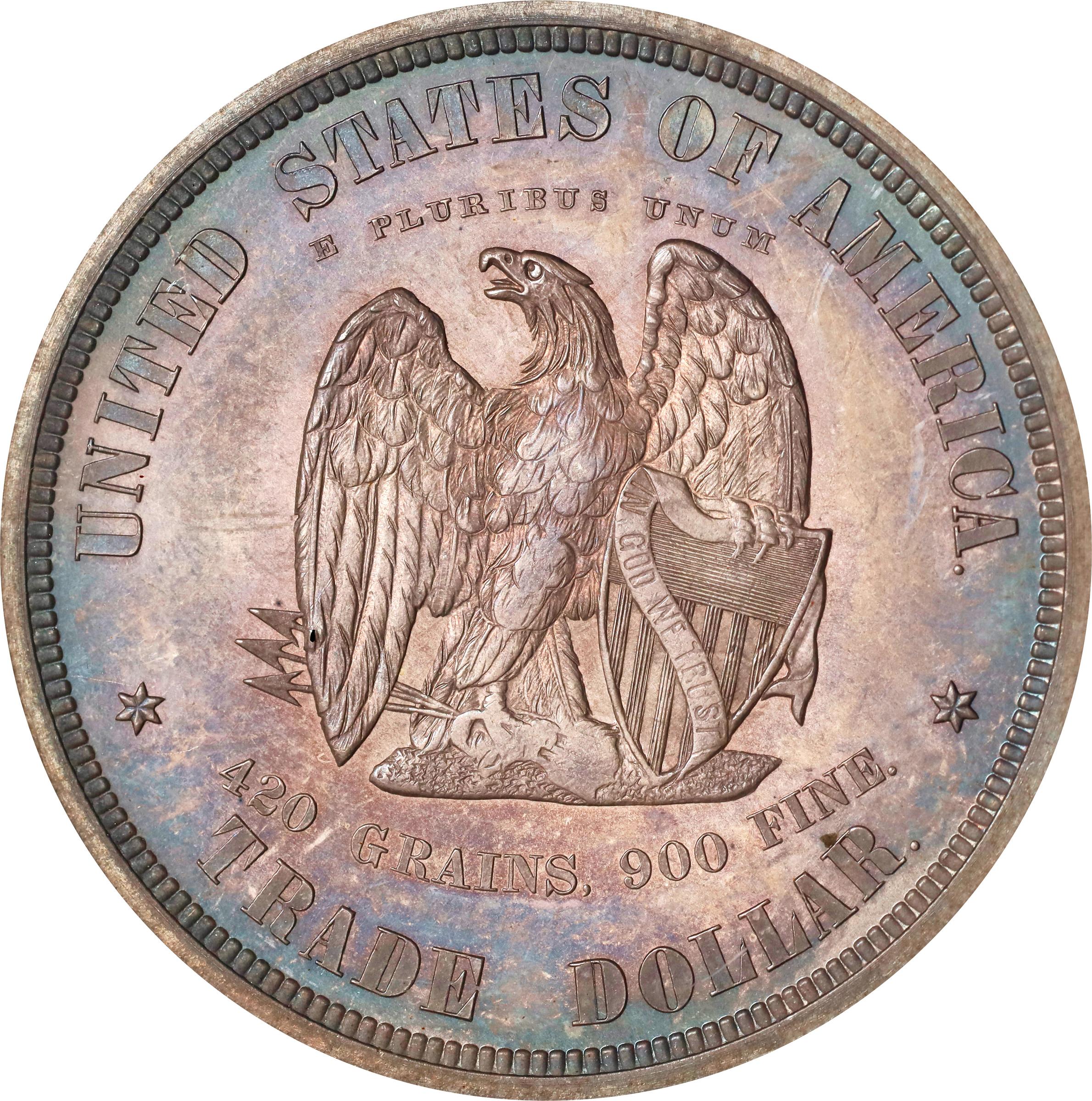 image for: 1873 Pattern Trade Dollar. Judd-1281, Pollock-1423. Rarity-4. Silver. Reeded Edge. Proof-65 (NGC).