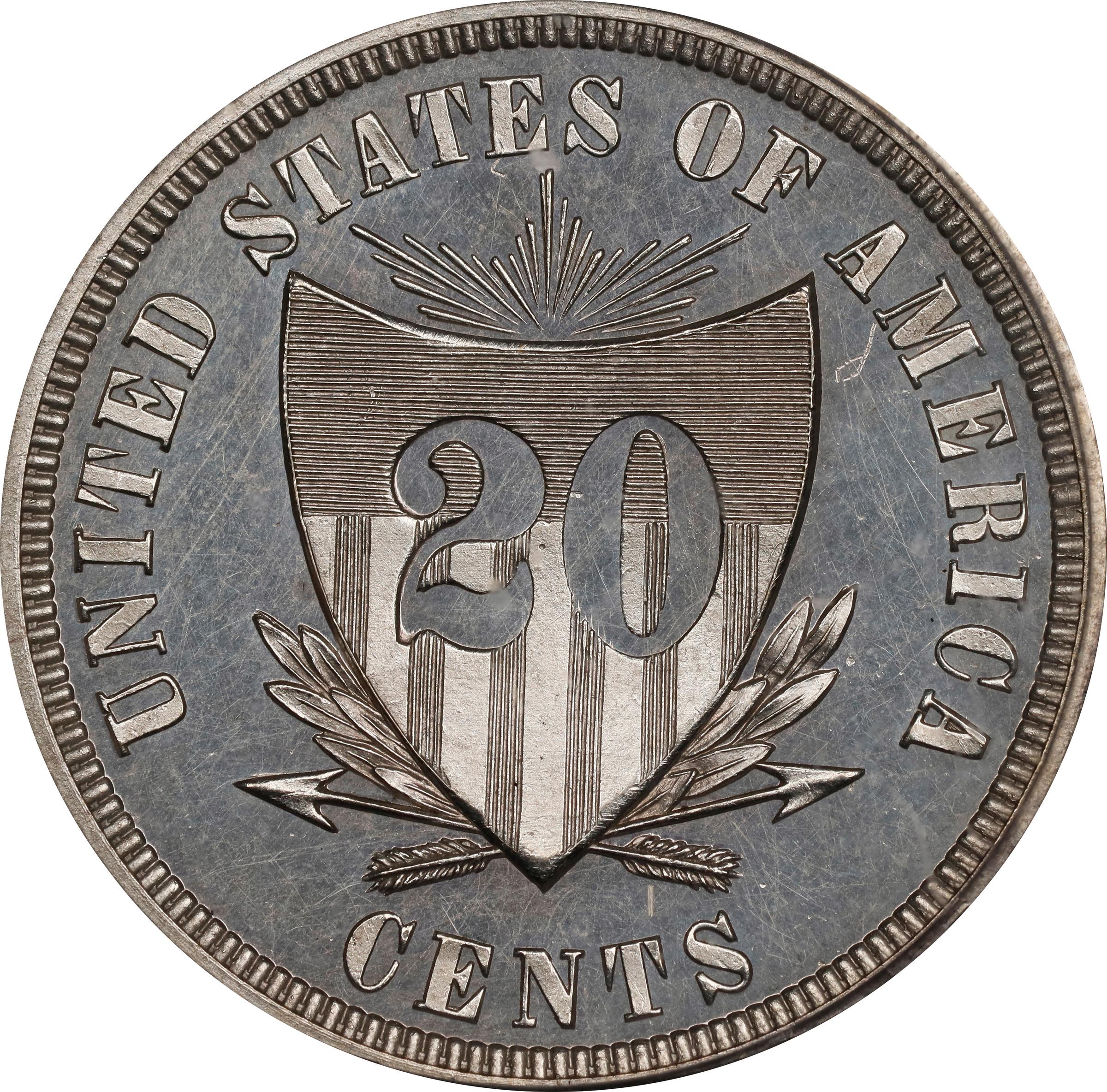 image for: 1875 Pattern Sailor Head Twenty Cents. Judd-1392, Pollock-1535. Rarity-6-. Silver. Plain Edge. Proof-63 (PCGS). CAC.