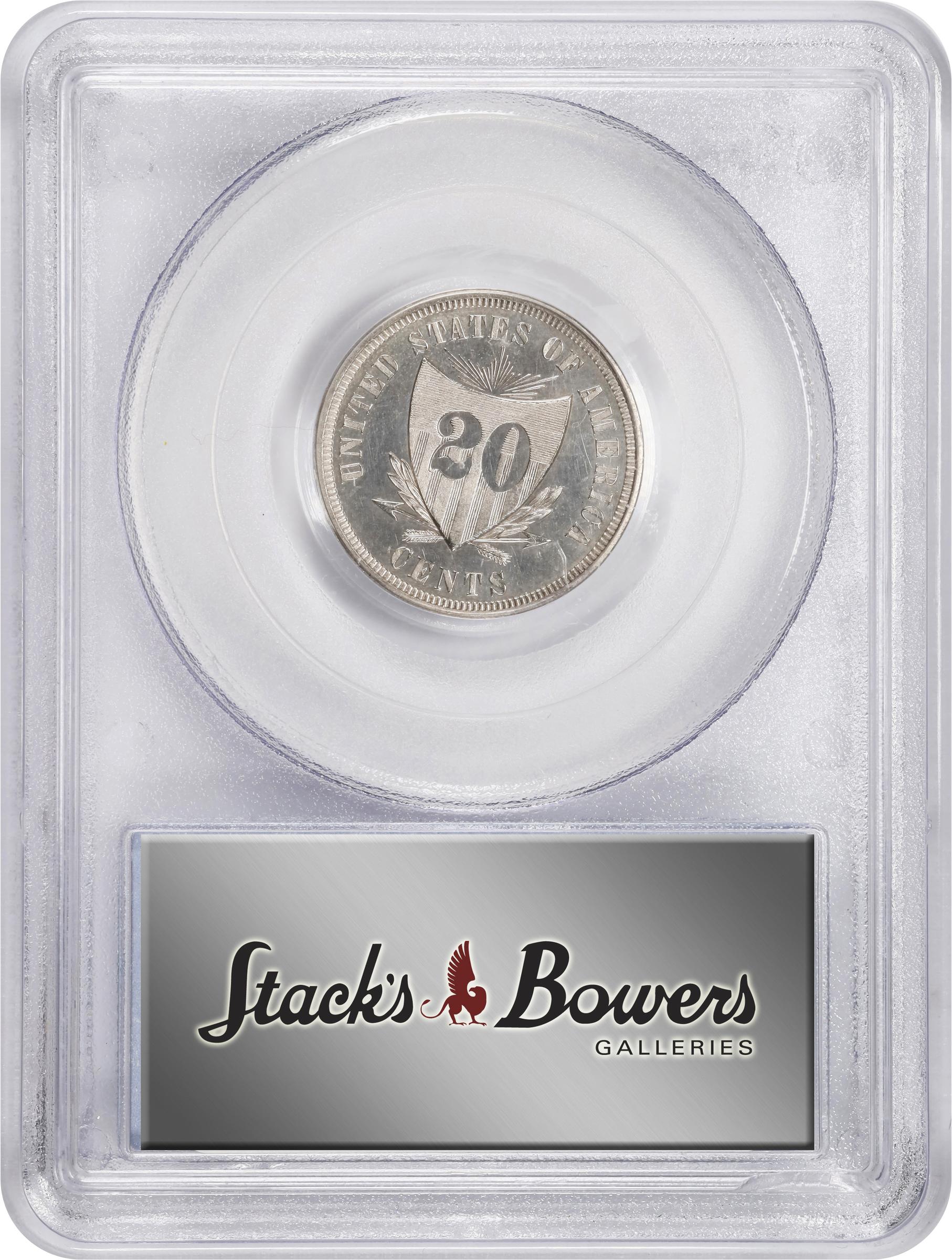 image for: 1875 Pattern Sailor Head Twenty Cents. Judd-1392, Pollock-1535. Rarity-6-. Silver. Plain Edge. Proof-63 (PCGS). CAC.
