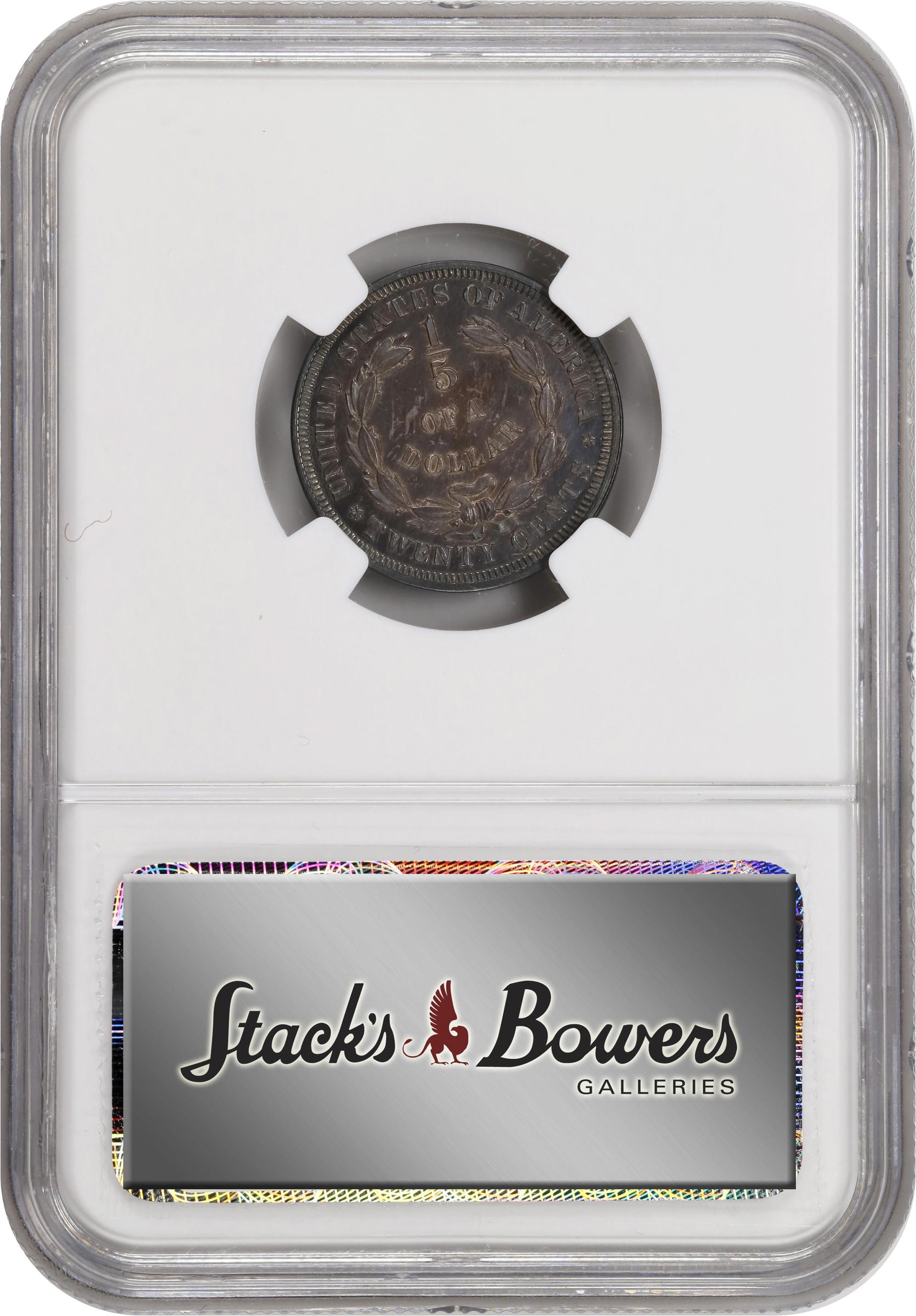 image for: 1875 Pattern Liberty by the Seashore Twenty Cents. Judd-1396, Pollock-1539. Rarity-7+. Silver. Plain Edge. Proof-63+ (NGC). CAC.