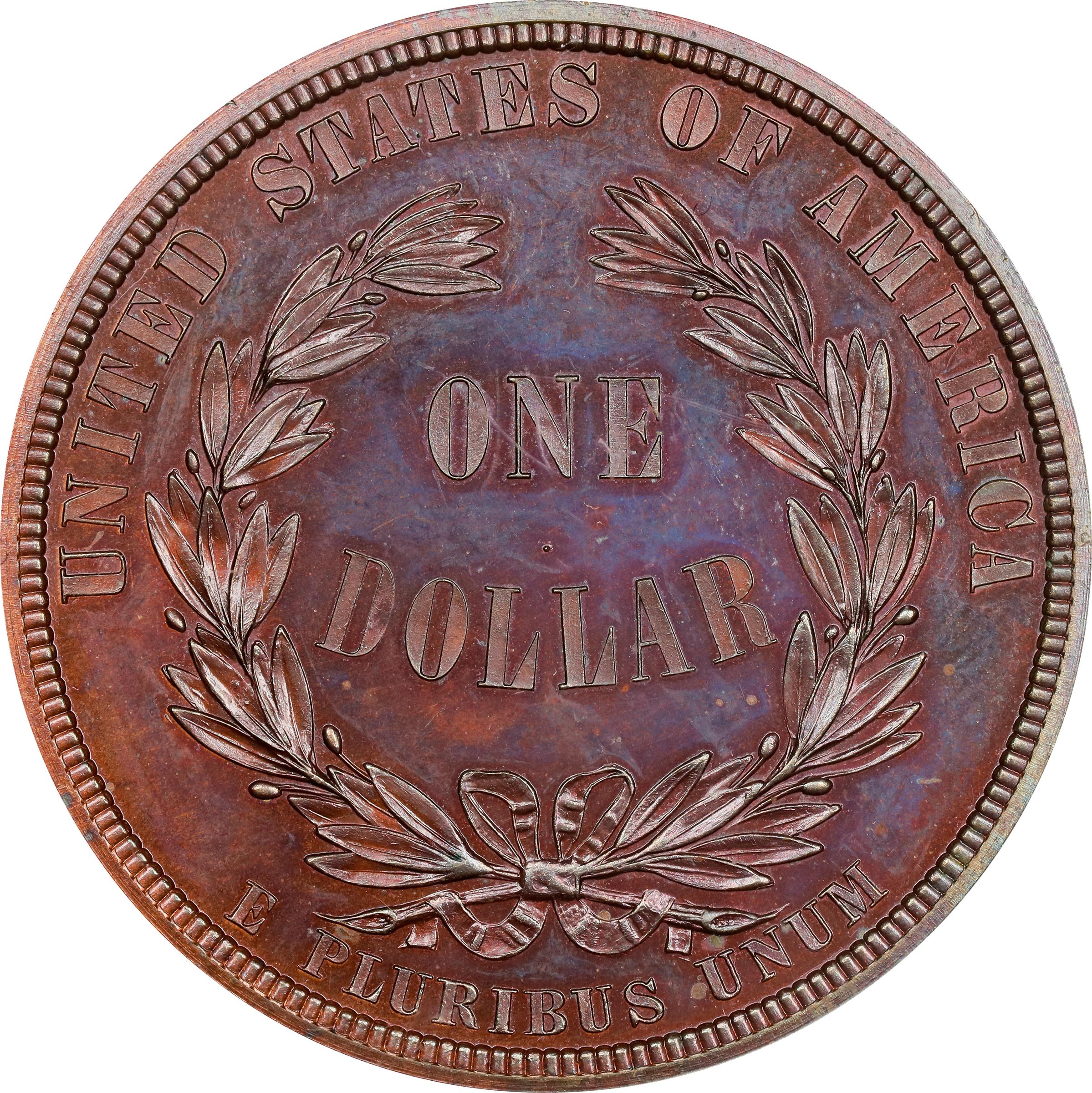 image for: 1876 Pattern Sailor Head Dollar. Judd 1458-a, Pollock-1607. Rarity-7+. Copper. Reeded Edge. Proof-66 RB (PCGS).