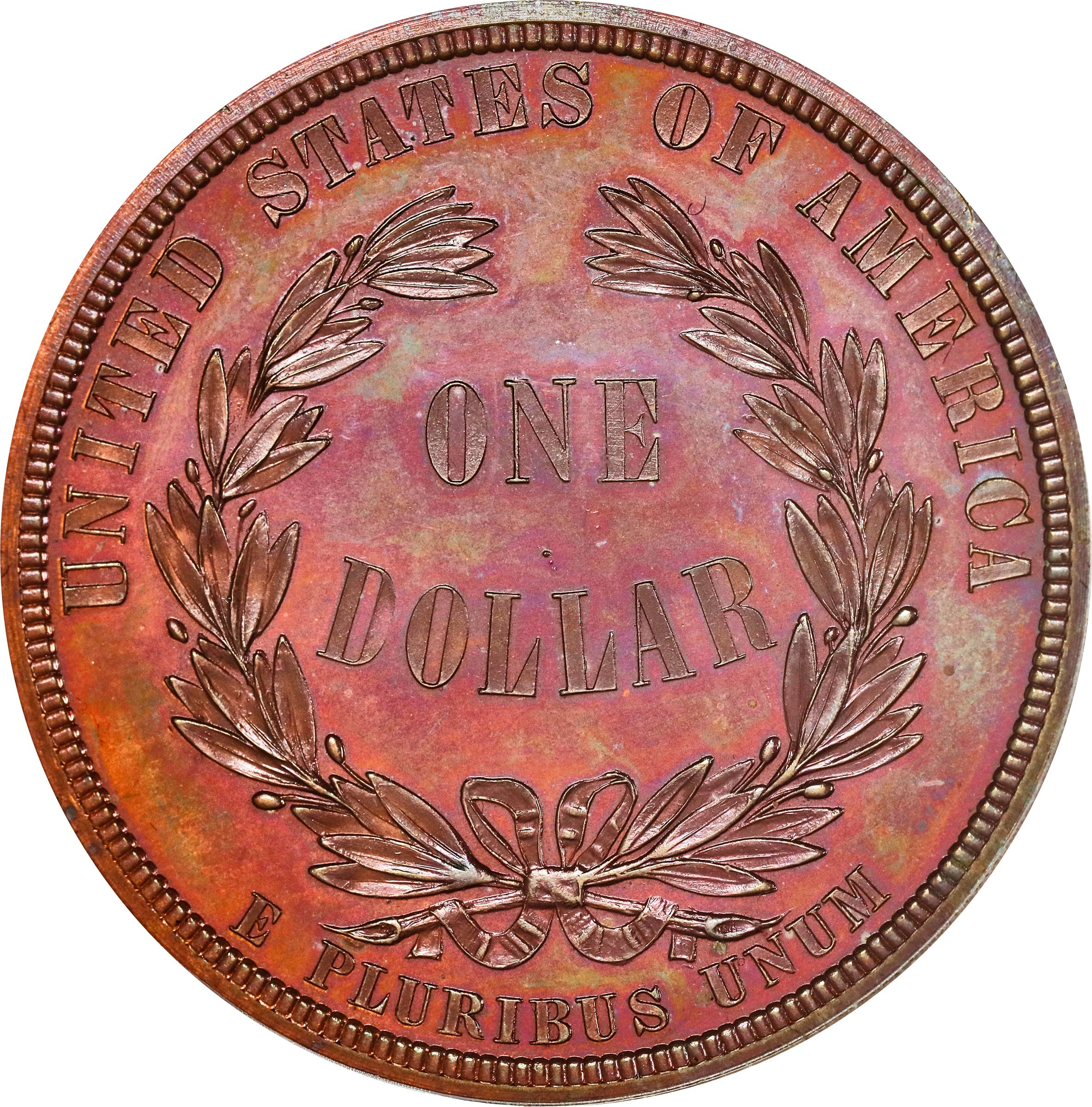 image for: 1876 Pattern Sailor Head Dollar. Judd 1458-a, Pollock-1607. Rarity-7+. Copper. Reeded Edge. Proof-66 RB (PCGS).