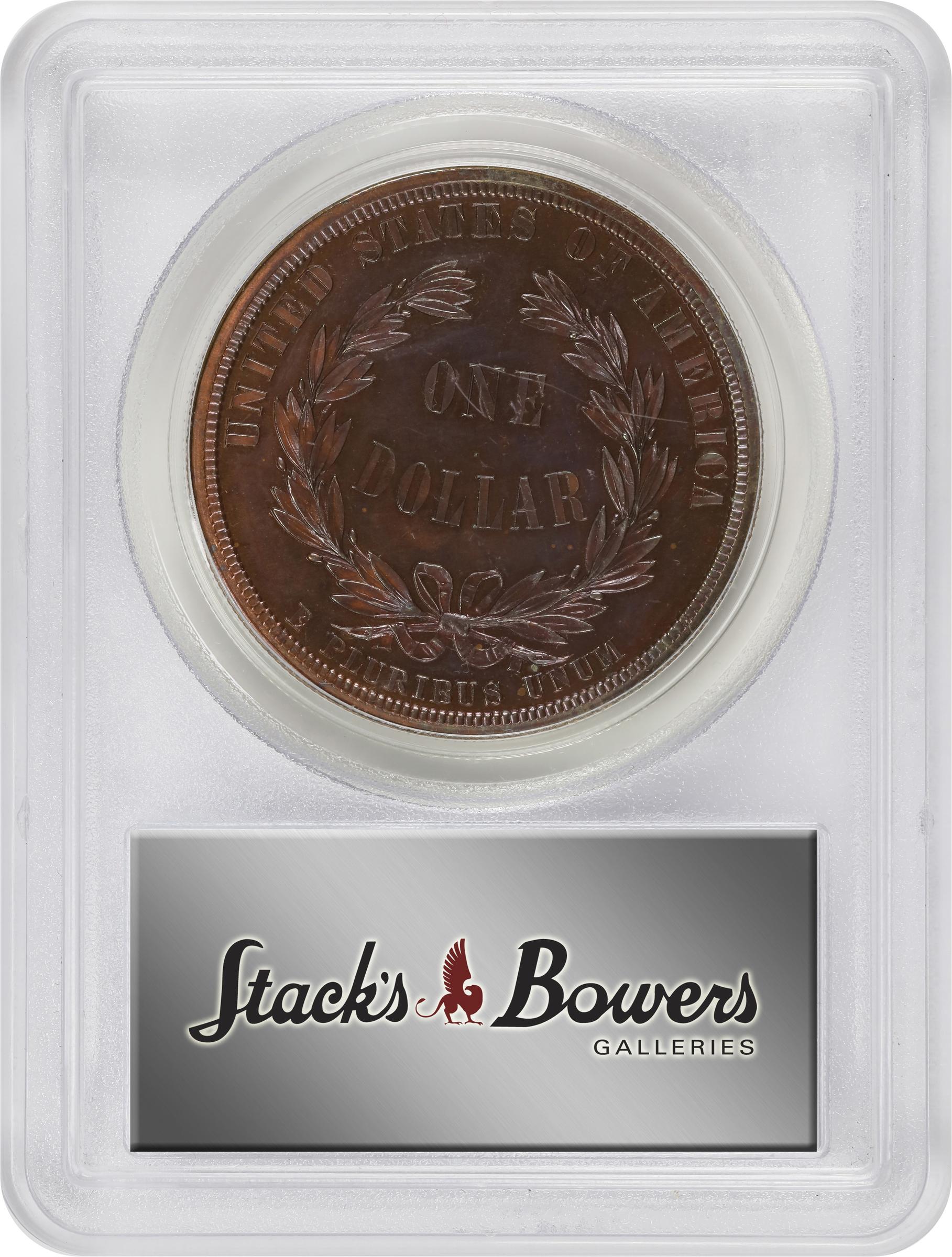 image for: 1876 Pattern Sailor Head Dollar. Judd 1458-a, Pollock-1607. Rarity-7+. Copper. Reeded Edge. Proof-66 RB (PCGS).