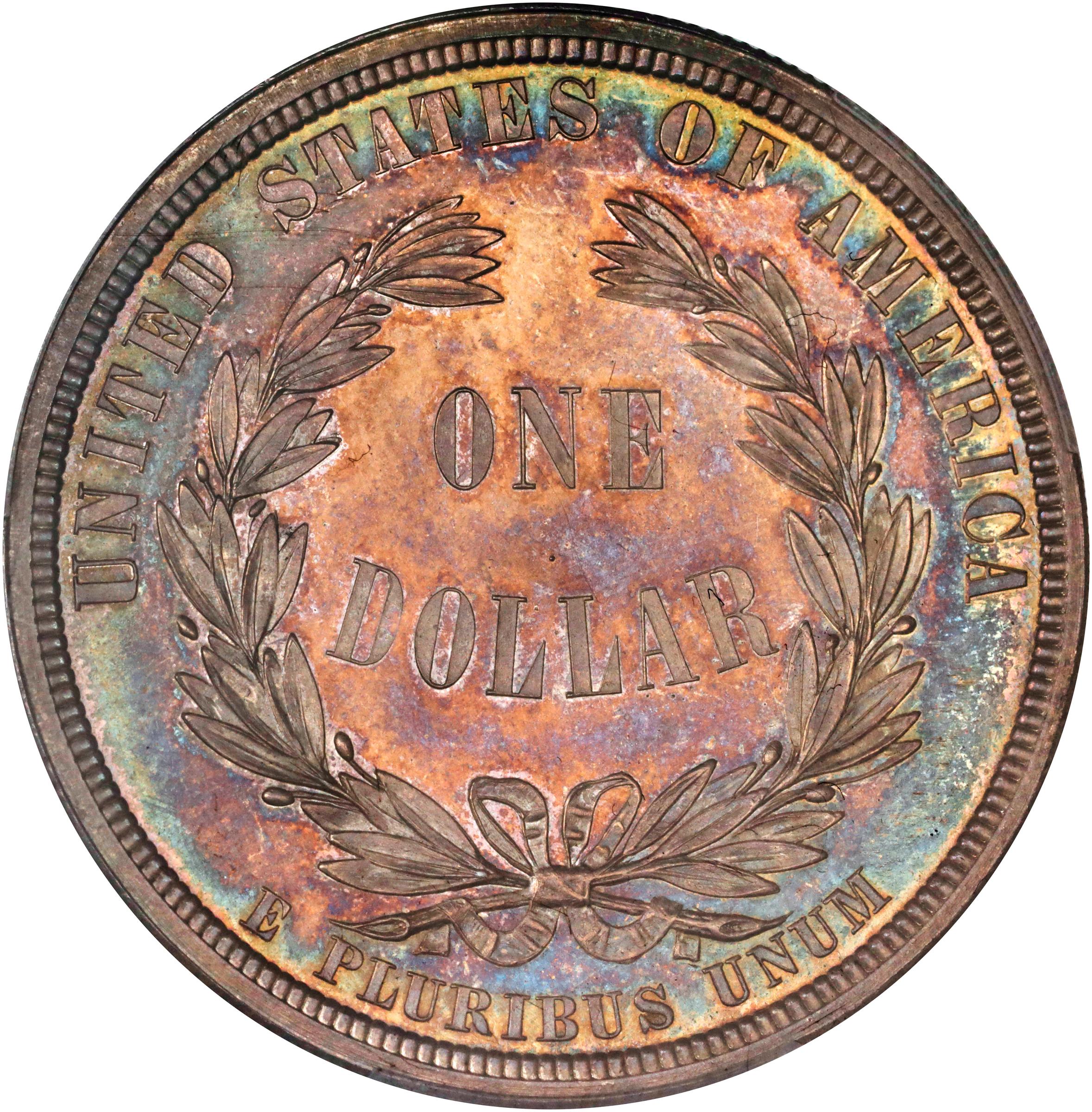 image for: 1876 Pattern Liberty by the Seashore Dollar. Judd-1467, Pollock-1618. Rarity-7+. Silver. Reeded Edge. Proof-66+ (PCGS). CAC.