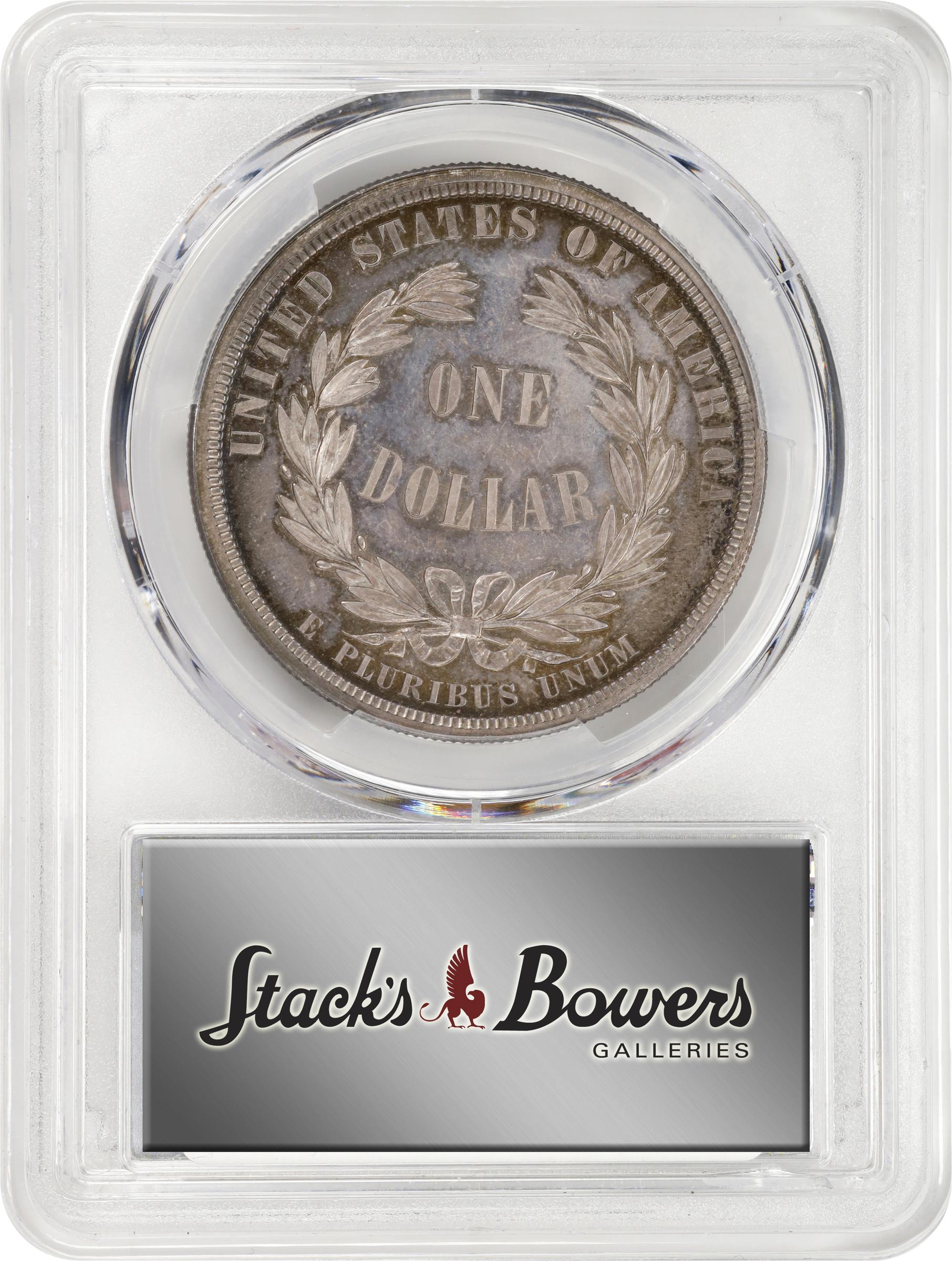image for: 1876 Pattern Liberty by the Seashore Dollar. Judd-1467, Pollock-1618. Rarity-7+. Silver. Reeded Edge. Proof-66+ (PCGS). CAC.