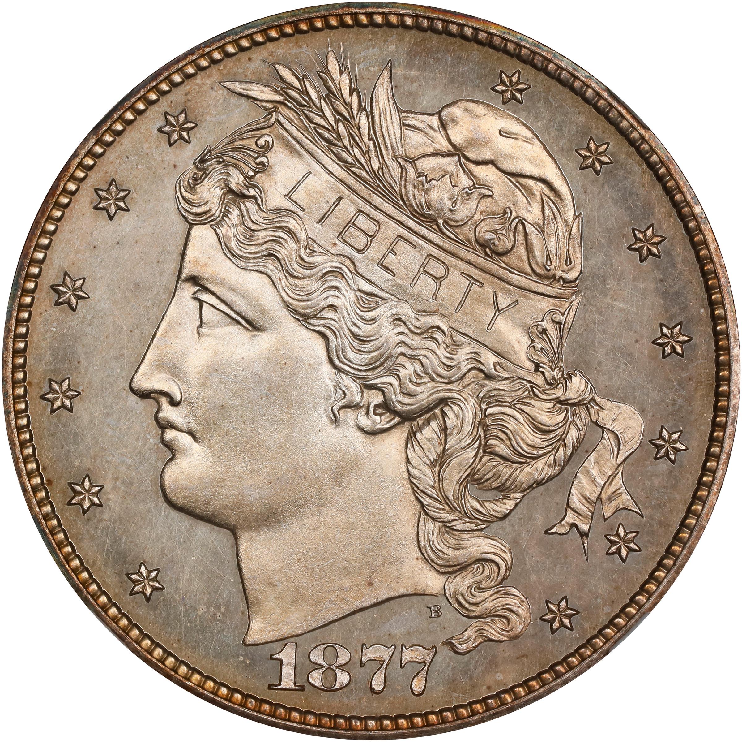 image for: 1877 Pattern Half Dollar. Judd-1524, Pollock-1690. Rarity-7-. Silver. Reeded Edge. Proof-64 (NGC).