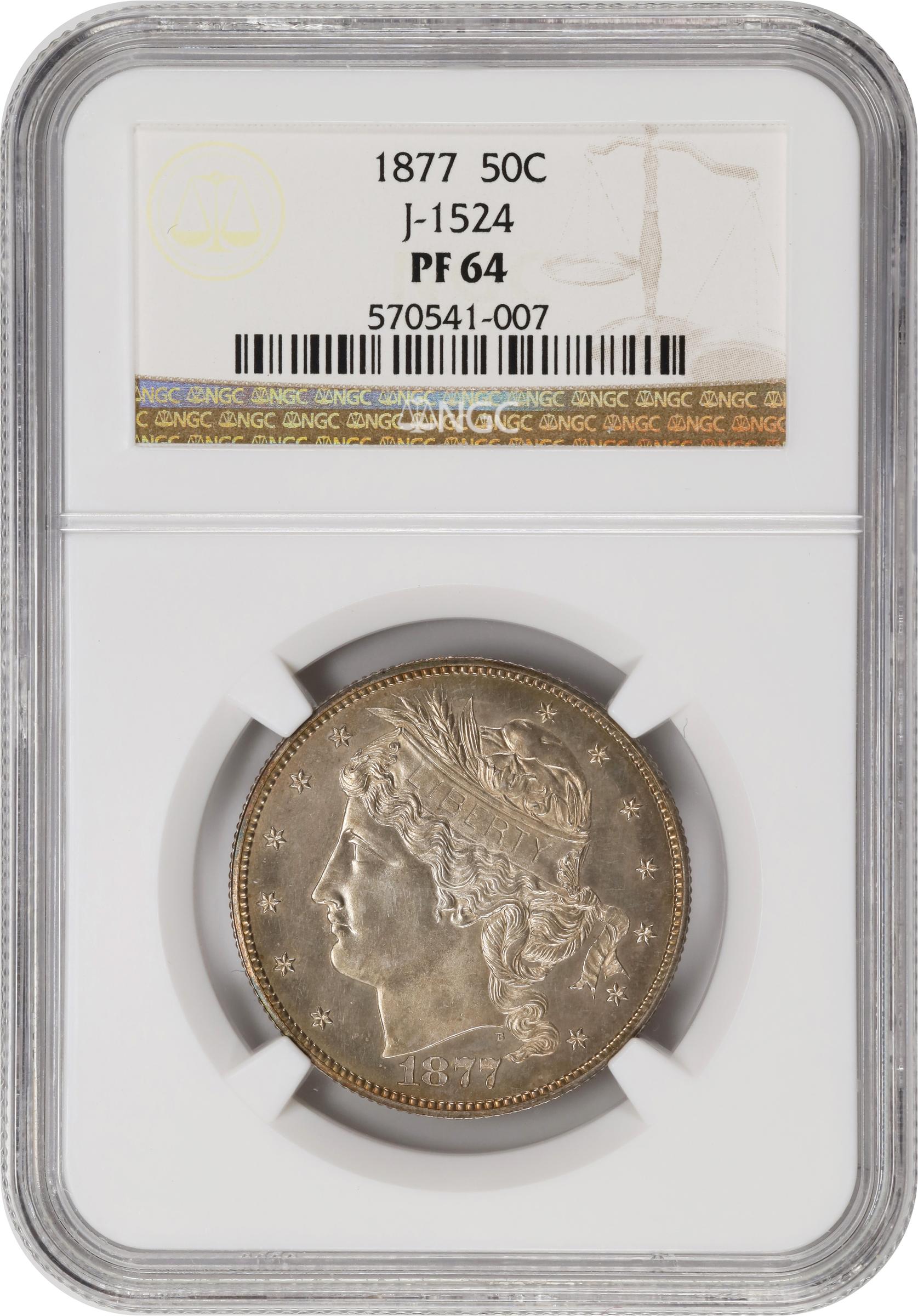 image for: 1877 Pattern Half Dollar. Judd-1524, Pollock-1690. Rarity-7-. Silver. Reeded Edge. Proof-64 (NGC).