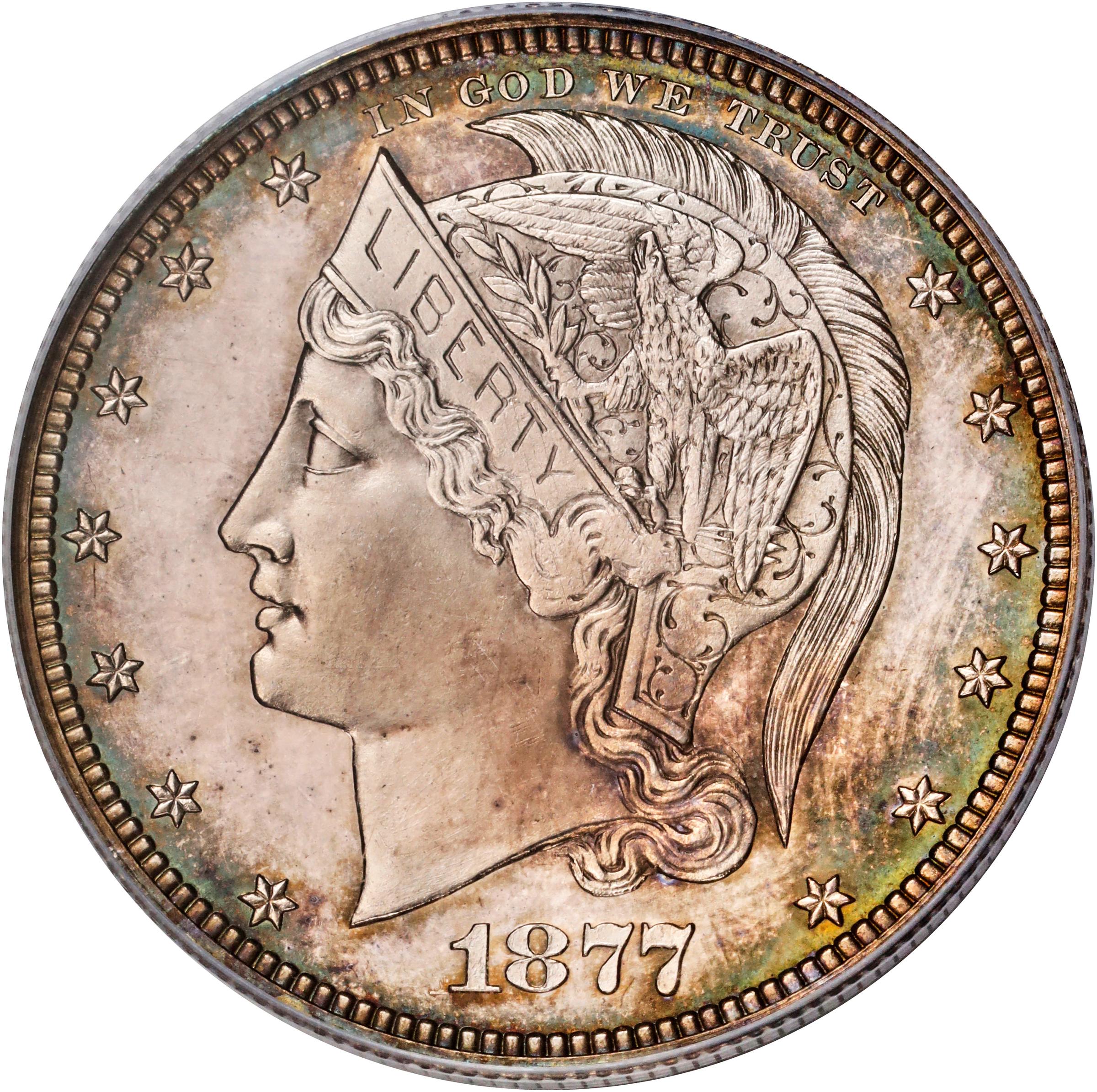 image for: 1877 Pattern Half Dollar. Judd-1526, Pollock-1694. Rarity-7+. Silver. Reeded Edge. Proof-65 Cameo (PCGS). CAC.