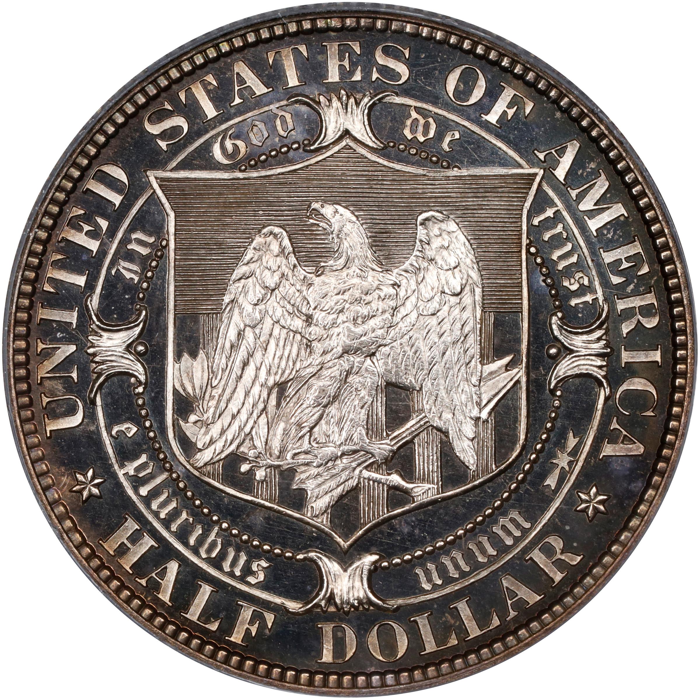 image for: 1877 Pattern Half Dollar. Judd-1526, Pollock-1694. Rarity-7+. Silver. Reeded Edge. Proof-65 Cameo (PCGS). CAC.