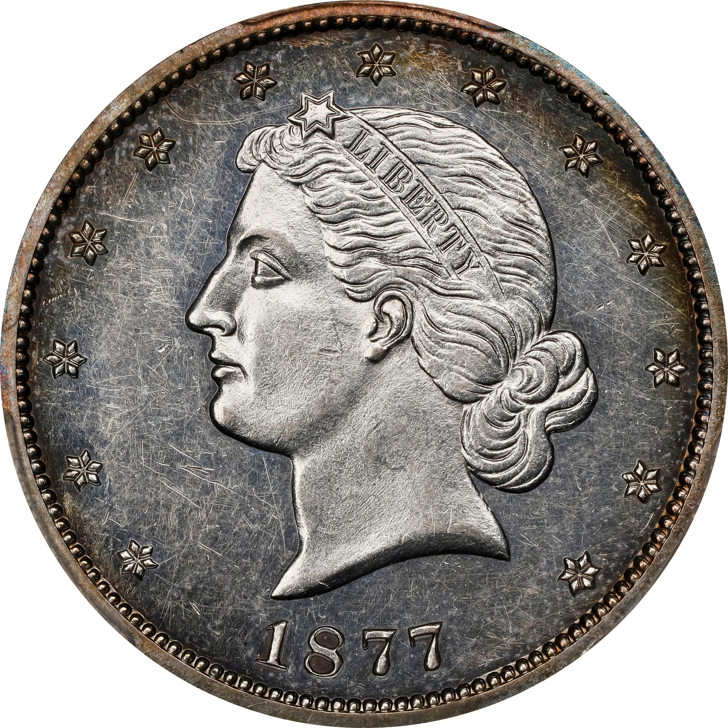 image for: 1877 Pattern Half Dollar. Judd-1540, Pollock-1711A. Rarity-7+. Silver. Reeded Edge. Proof-62 (PCGS).