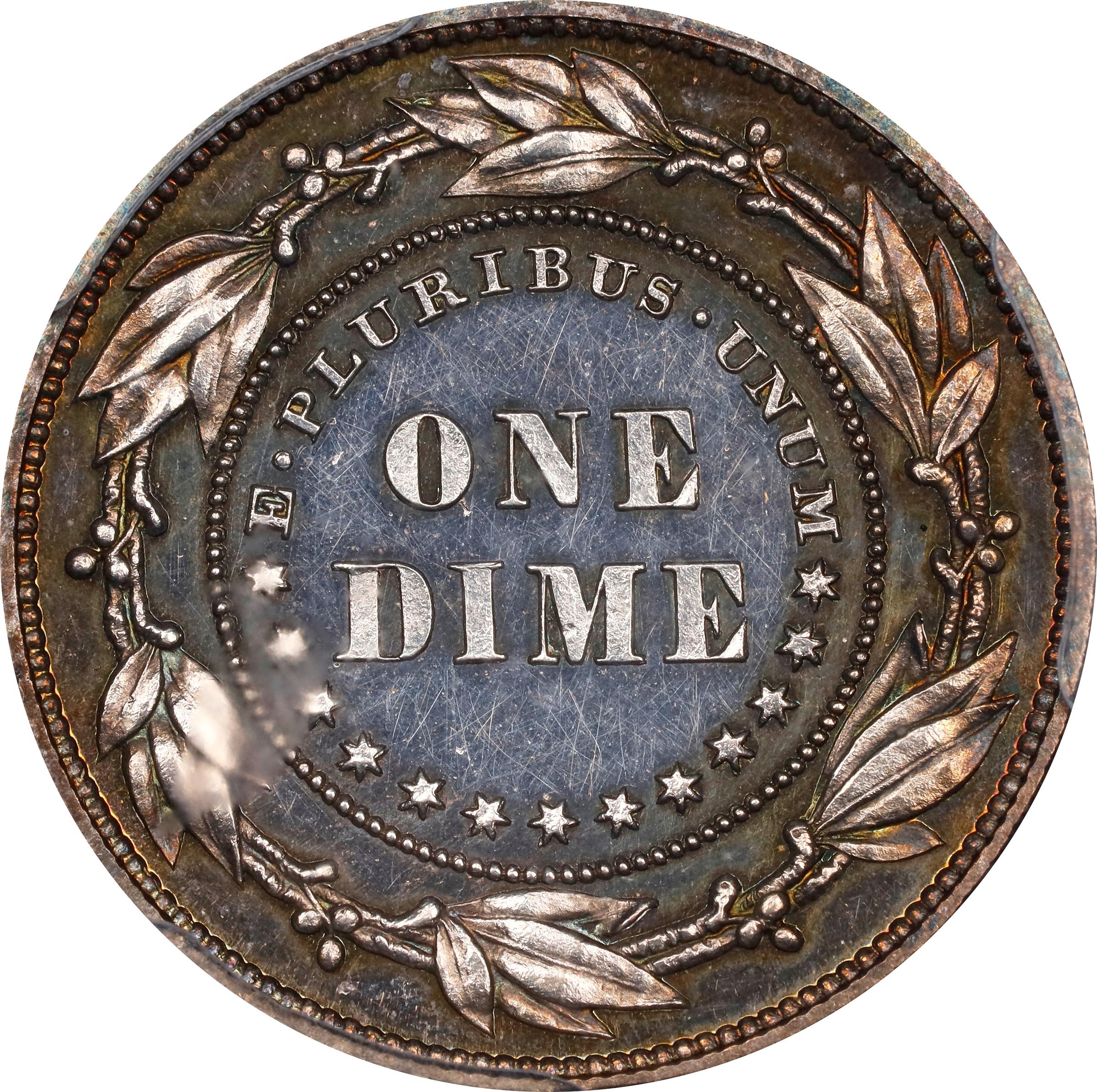 image for: 1879 Pattern Morgan Dime. Judd-1588, Pollock-1781. Rarity-6+. Silver. Reeded Edge. Proof-63 Cameo (PCGS).