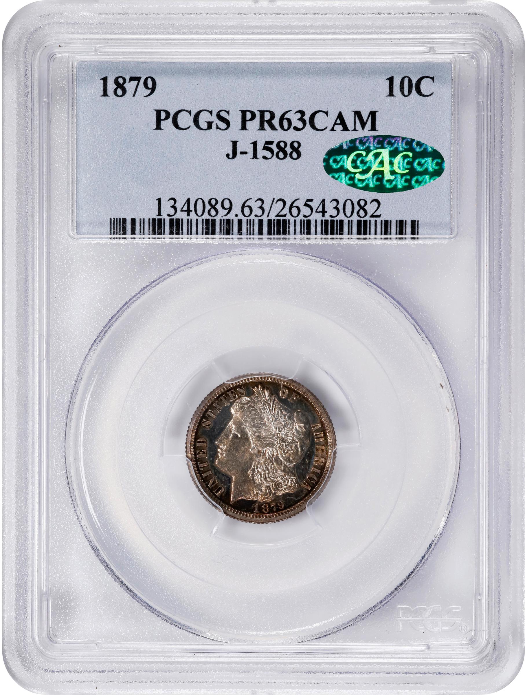 image for: 1879 Pattern Morgan Dime. Judd-1588, Pollock-1781. Rarity-6+. Silver. Reeded Edge. Proof-63 Cameo (PCGS).