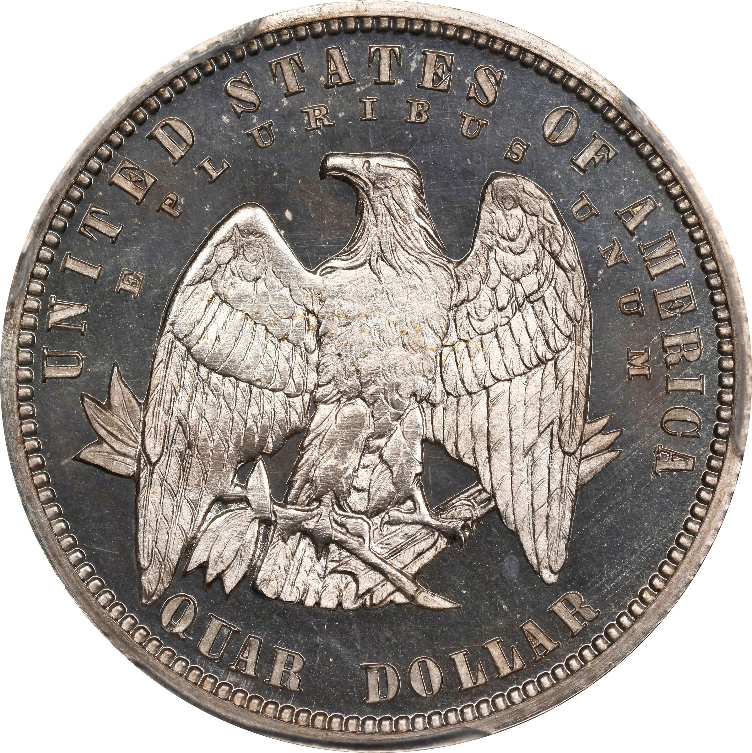 image for: 1879 Pattern Washlady Quarter Dollar. Judd-1590, Pollock-1783. Rarity-6+. Silver. Reeded Edge. Proof-66 Cameo (PCGS). CAC.
