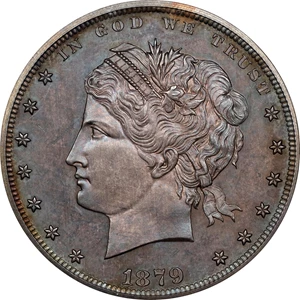 image for: 1879 Pattern Standard Dollar. Judd-1605, Pollock-1801. Rarity-7-. Silver. Reeded Edge. Proof-64 (PCGS). CAC.