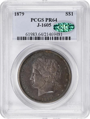 image for: 1879 Pattern Standard Dollar. Judd-1605, Pollock-1801. Rarity-7-. Silver. Reeded Edge. Proof-64 (PCGS). CAC.