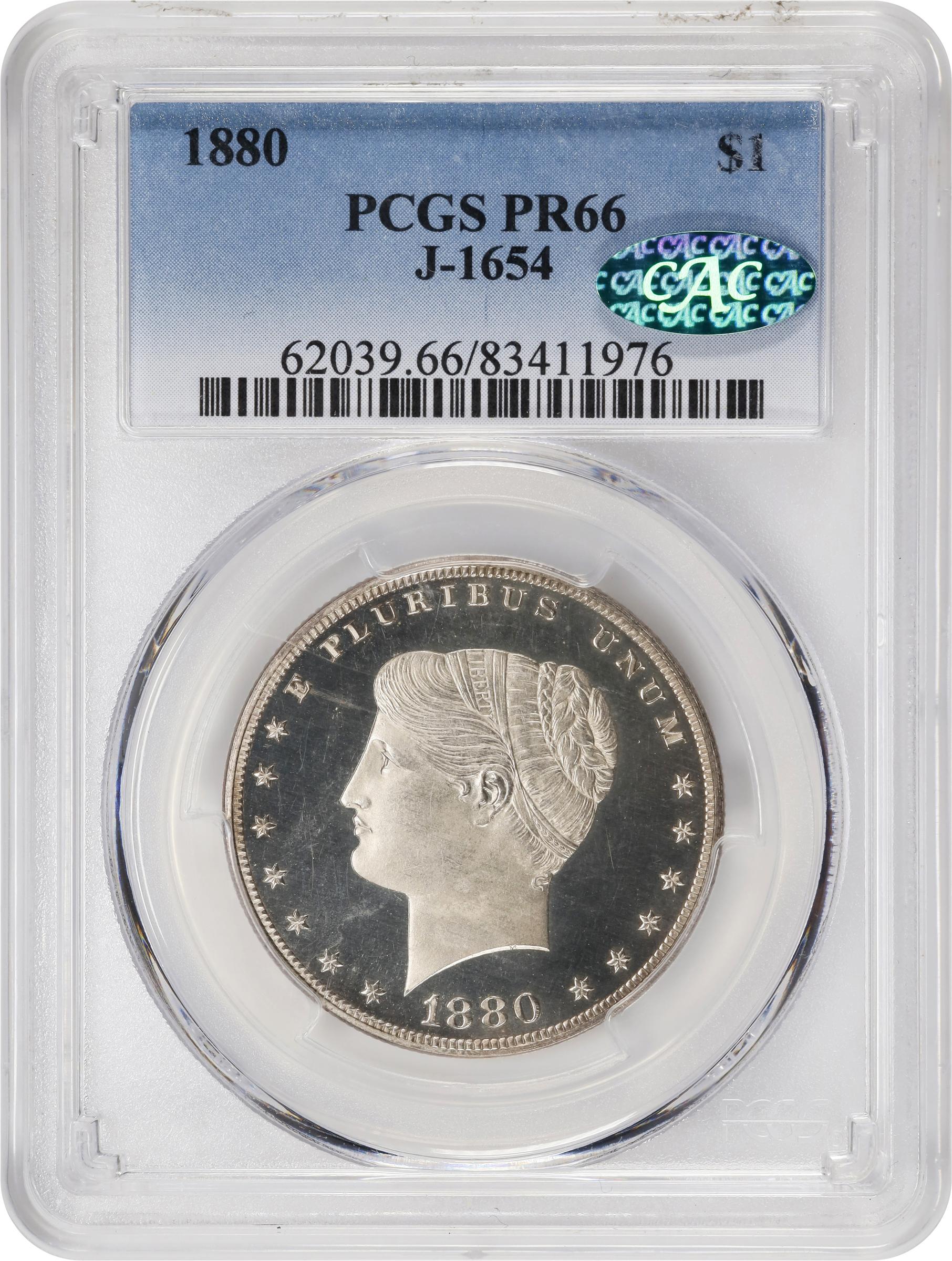 image for: 1880 Pattern Goloid Metric Dollar. Judd-1654, Pollock-1854. Rarity-7-. Goloid (Metric Alloy of Gold, Silver and Copper). Reeded Edge. Proof-66 (PCGS). CAC. CMQ.