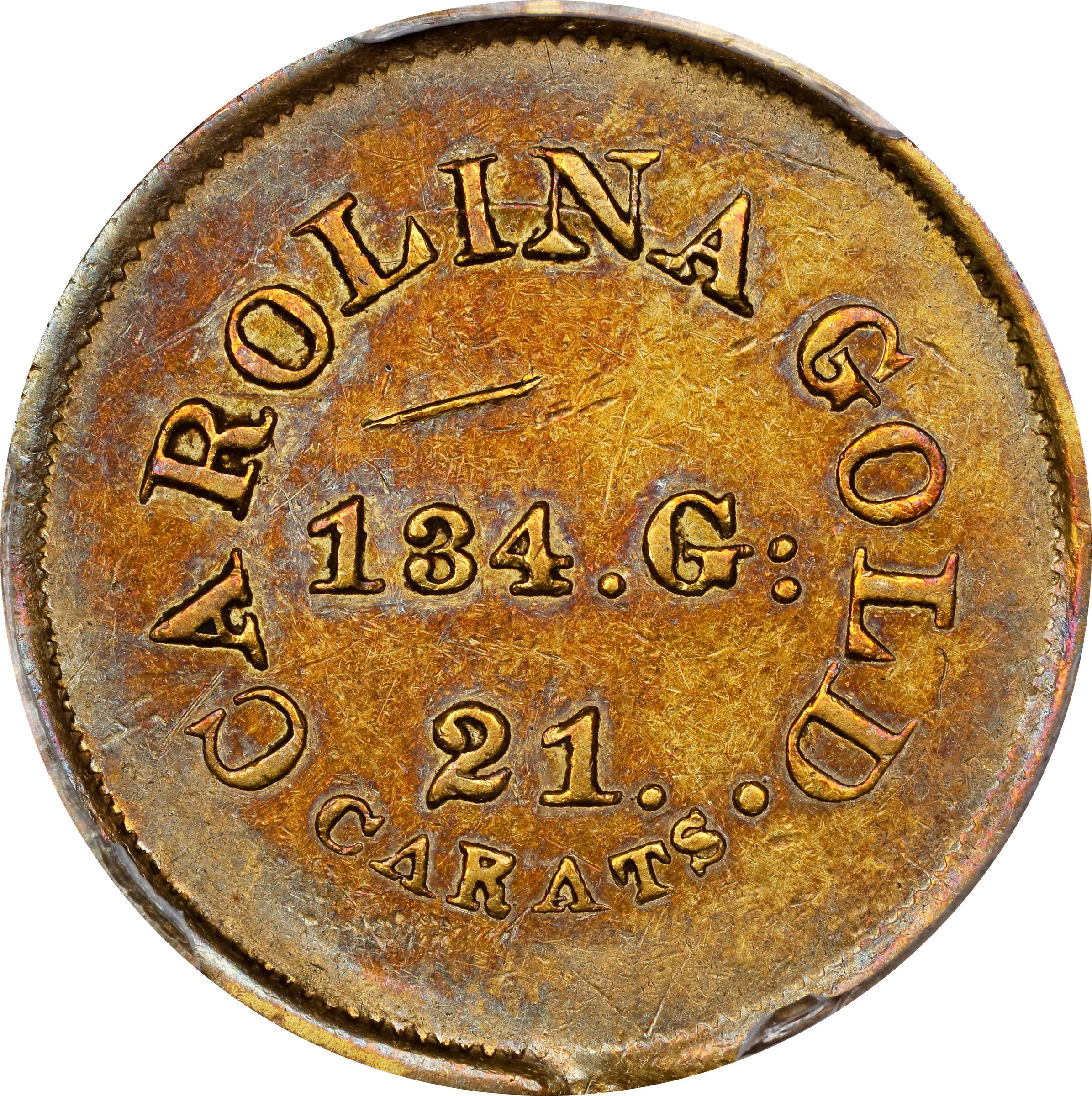 image for: Undated (1842-1852) August Bechtler $5. K-27. Rarity-5+. 134.G:, 21 CARATS. AU-50 (PCGS). CAC.