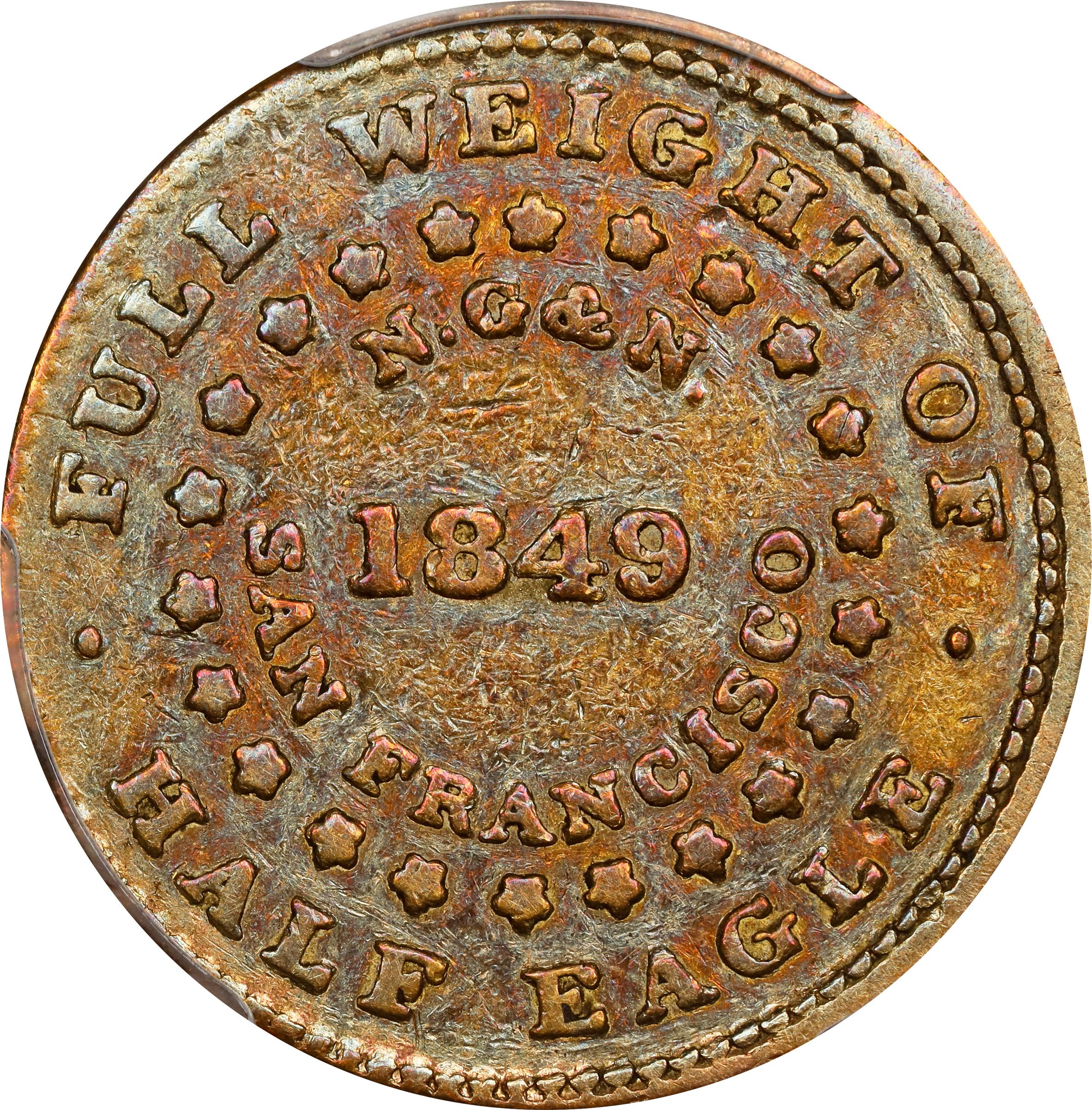 image for: 1849 Norris, Gregg & Norris $5. K-2. Rarity-5-. Period After ALLOY. Plain Edge. VF-30 (PCGS). CAC.