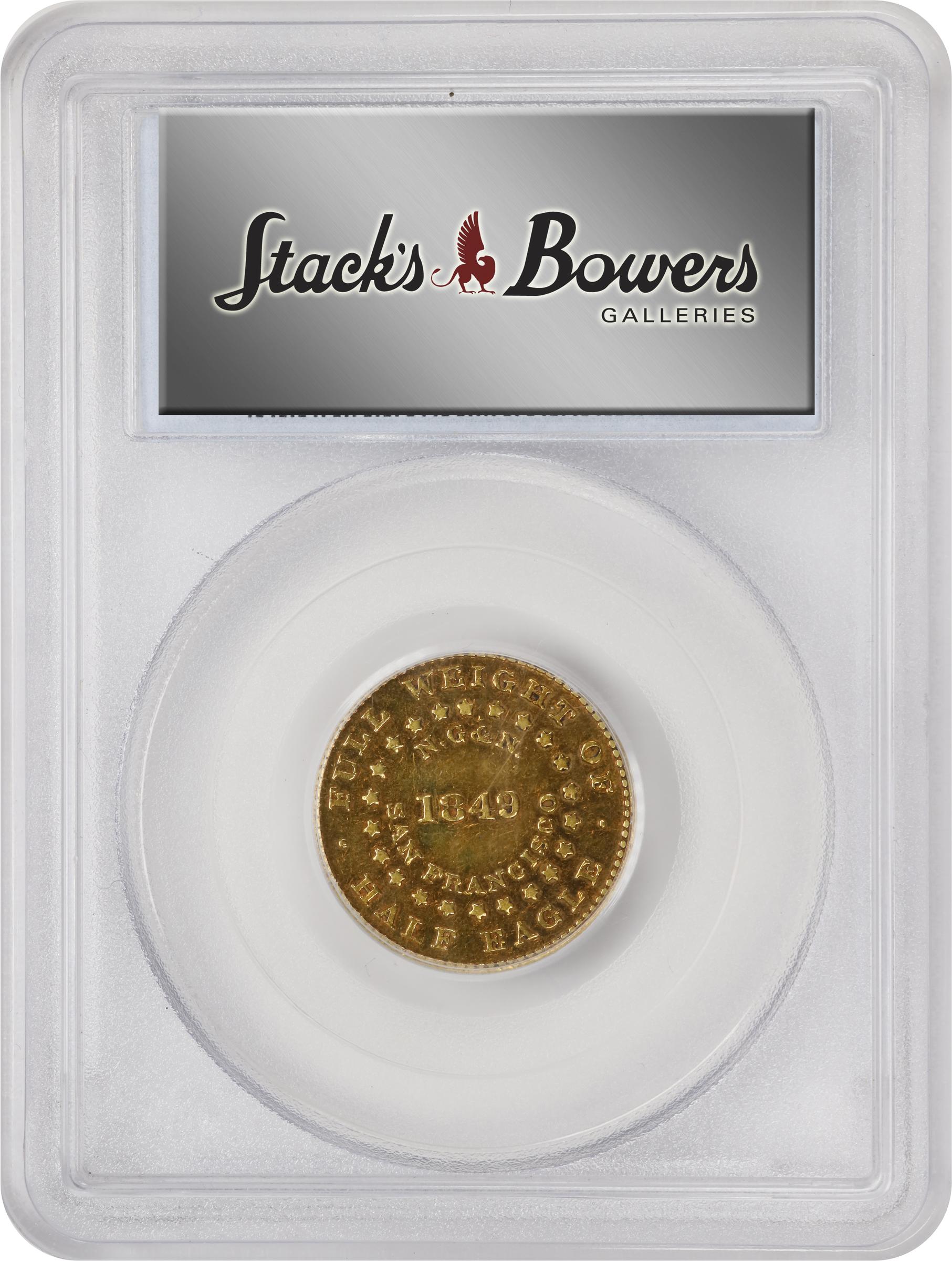 image for: 1849 Norris, Gregg & Norris $5. K-3. Rarity-6+. No Period After Alloy. Reeded Edge. AU-55 (PCGS). CMQ.