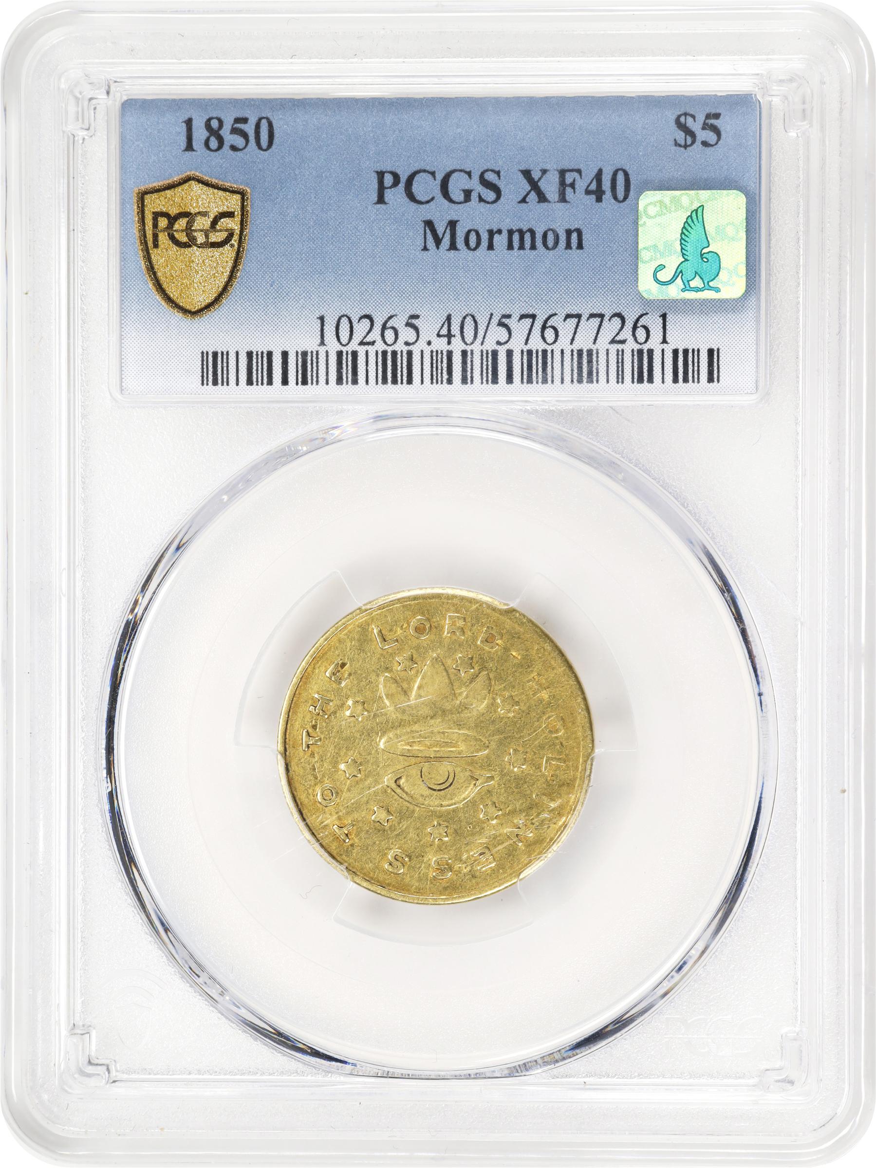 image for: 1850 Mormon $5. K-5. Rarity-5. EF-40 (PCGS). CMQ.