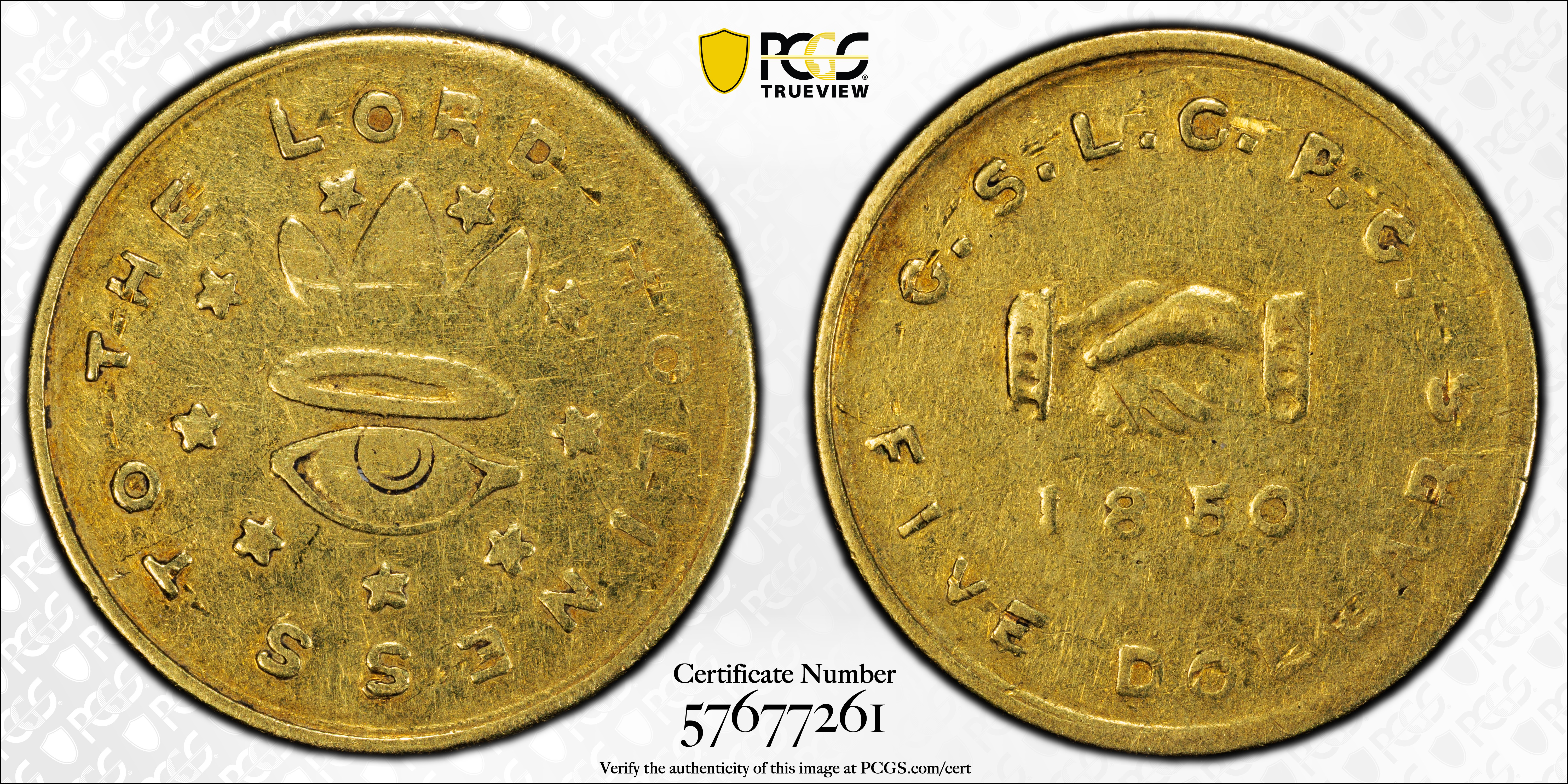 image for: 1850 Mormon $5. K-5. Rarity-5. EF-40 (PCGS). CMQ.