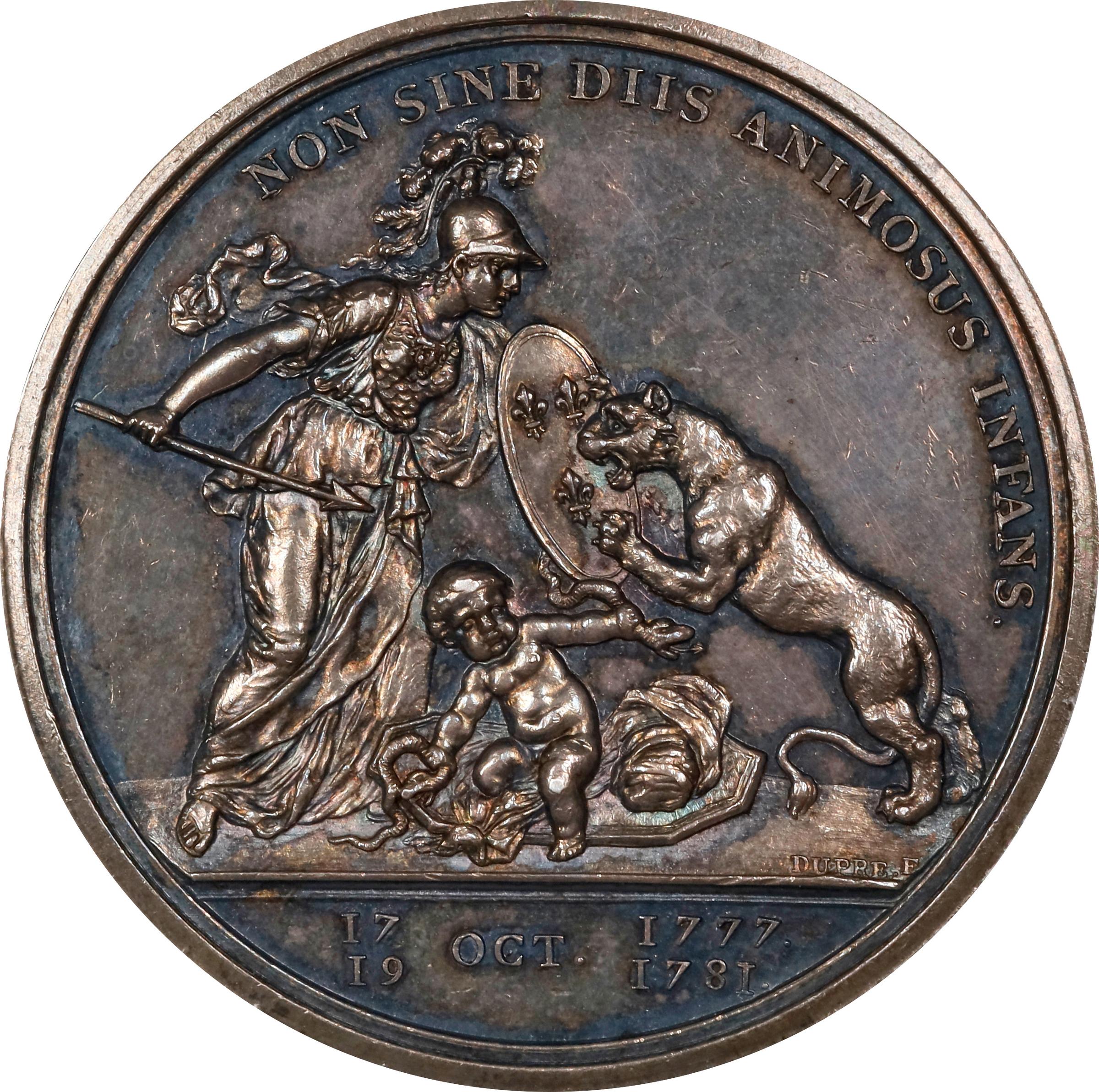 image for: "1781" (1783) Libertas Americana Medal. Original. Paris Mint. By Augustin Dupre. Betts-615, Adams-Bentley 15. Silver. MS-62 (PCGS).
