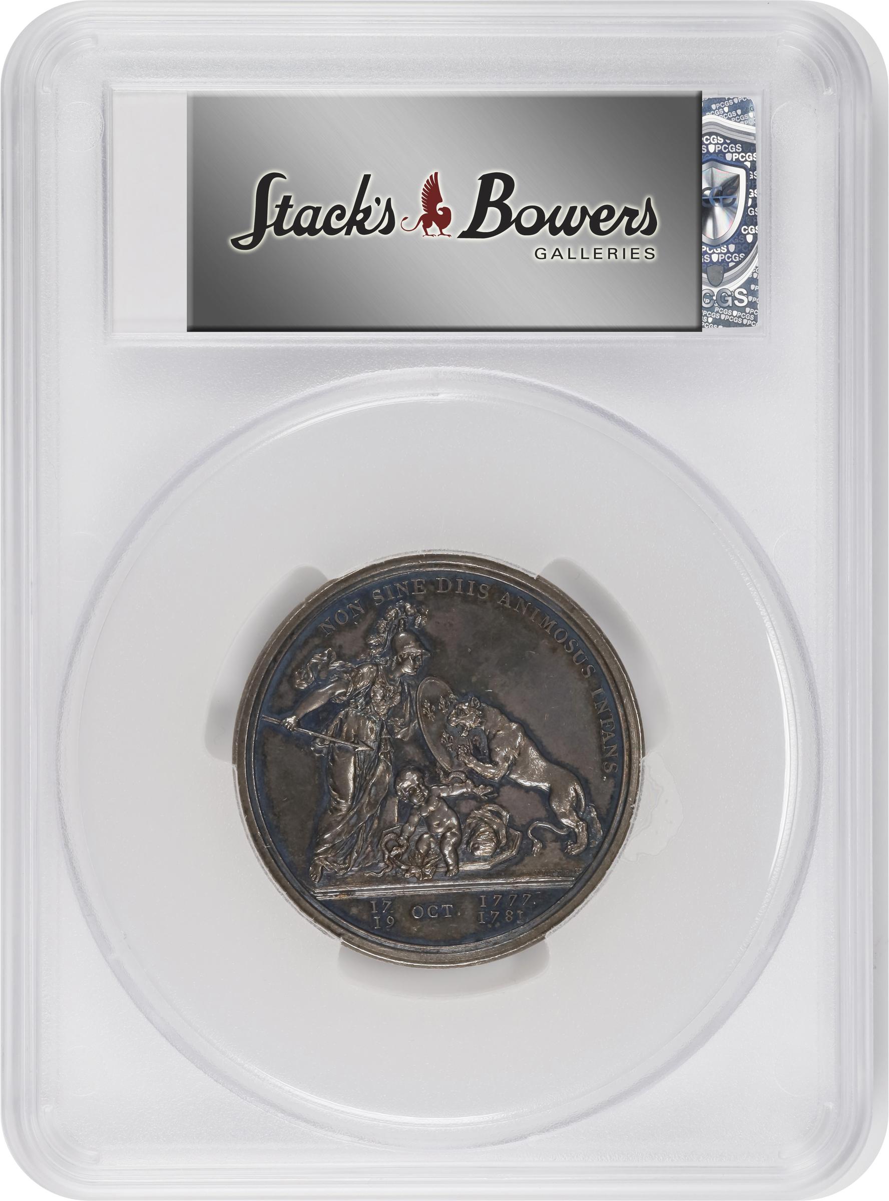 image for: "1781" (1783) Libertas Americana Medal. Original. Paris Mint. By Augustin Dupre. Betts-615, Adams-Bentley 15. Silver. MS-62 (PCGS).