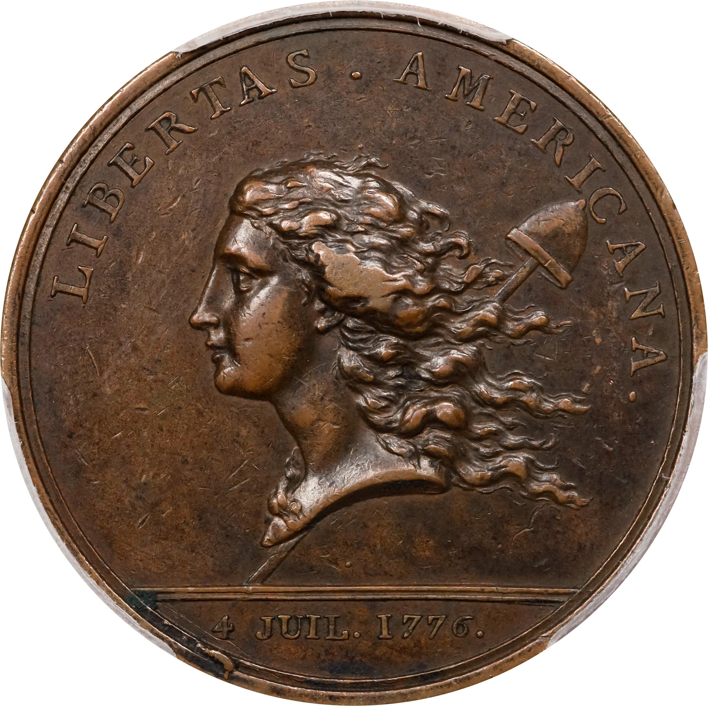 image for: "1781" (1783) Libertas Americana Medal. Original. Paris Mint. By Augustin Dupre. Betts-615, Adams-Bentley 15. Bronze. AU-50 (PCGS).
