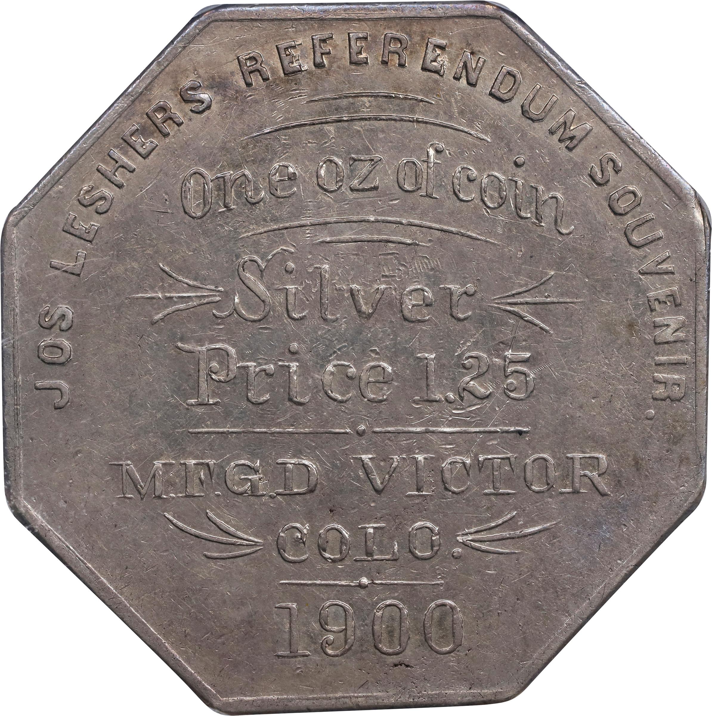 image for: 1900 Lesher or Referendum Dollar. First Type. HK-787, Zerbe-1. Rarity-6. Silver. No. 64. AU-55 (PCGS).