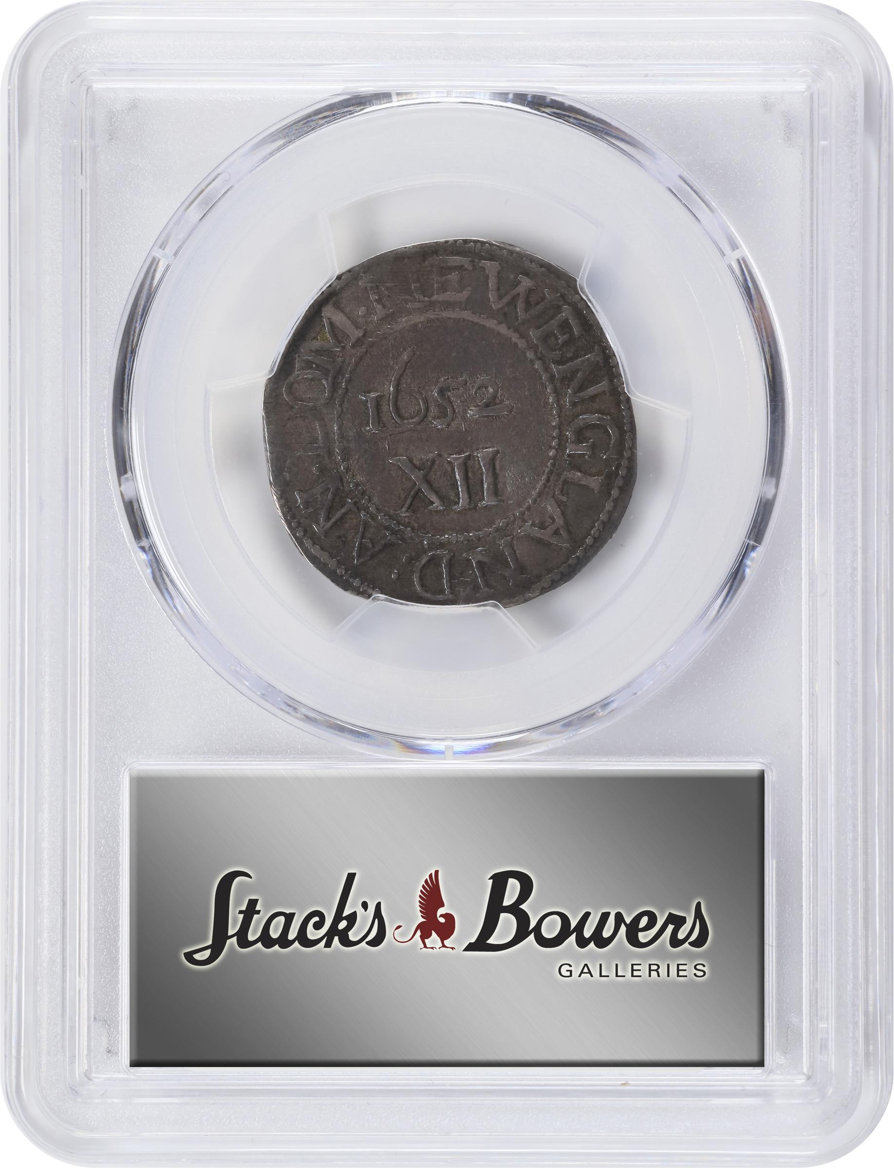 image for: 1652 Oak Tree Shilling. Noe-1, Salmon 1-A, W-430. Rarity-3. IN at Left. AU-58+ (PCGS).