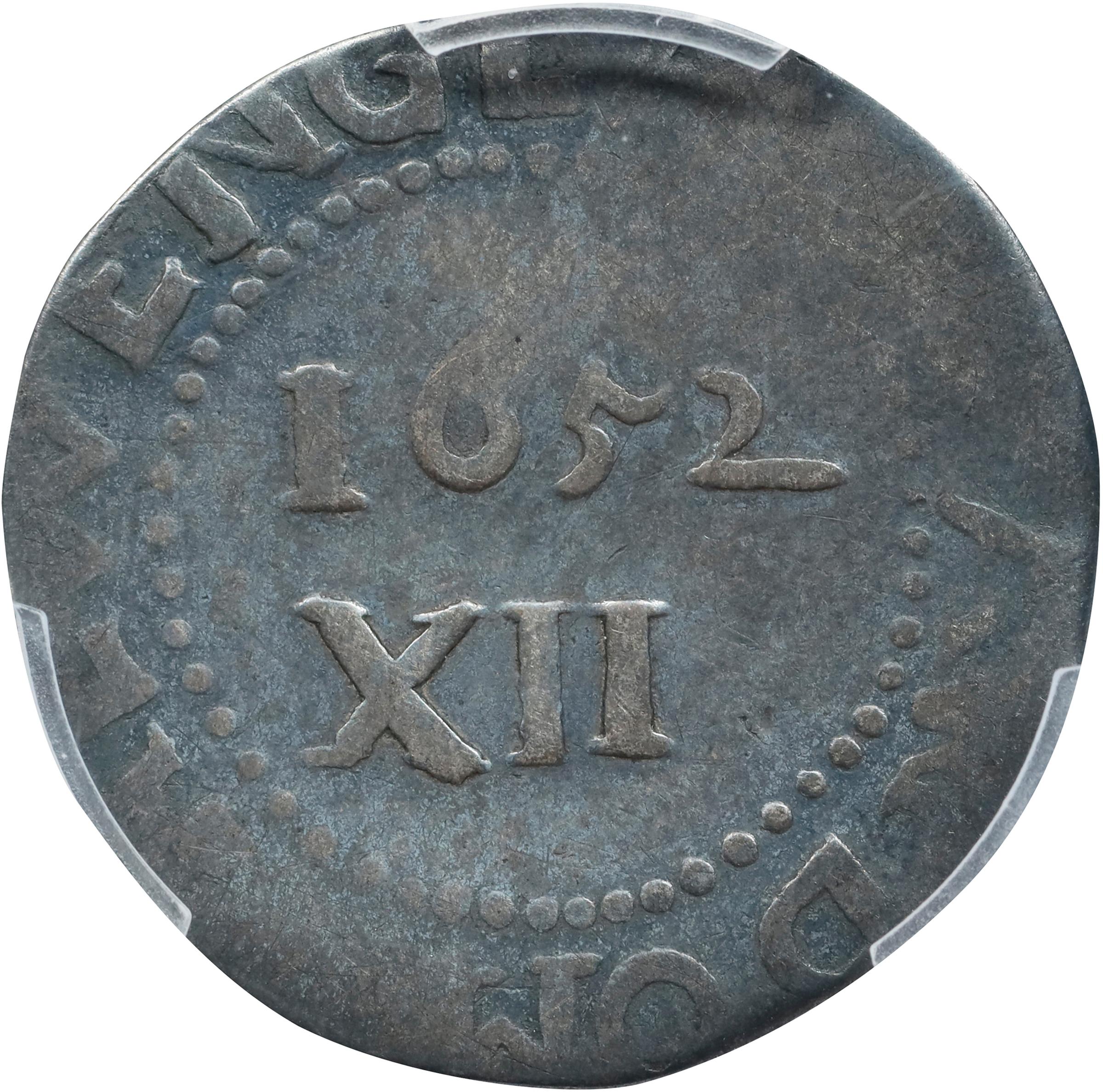 image for: 1652 Oak Tree Shilling. Noe-14, Salmon 11a-Gi, W-530. Rarity-4. IN at Bottom, Spiny Tree. Good-4 (PCGS).