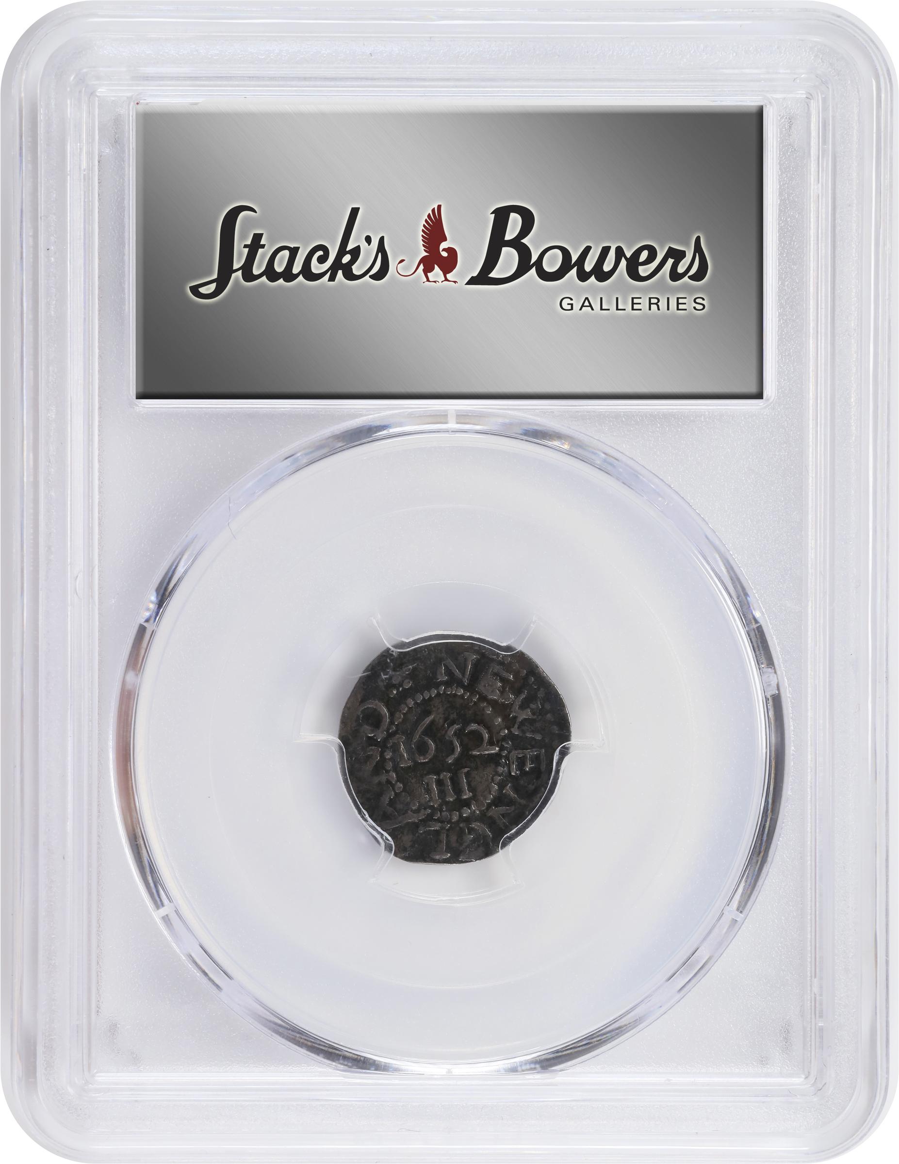 image for: 1652 Oak Tree Threepence. Noe-27, Salmon 5-Aii, W-300. Rarity-5. No IN on Obverse. AU-50 (PCGS).