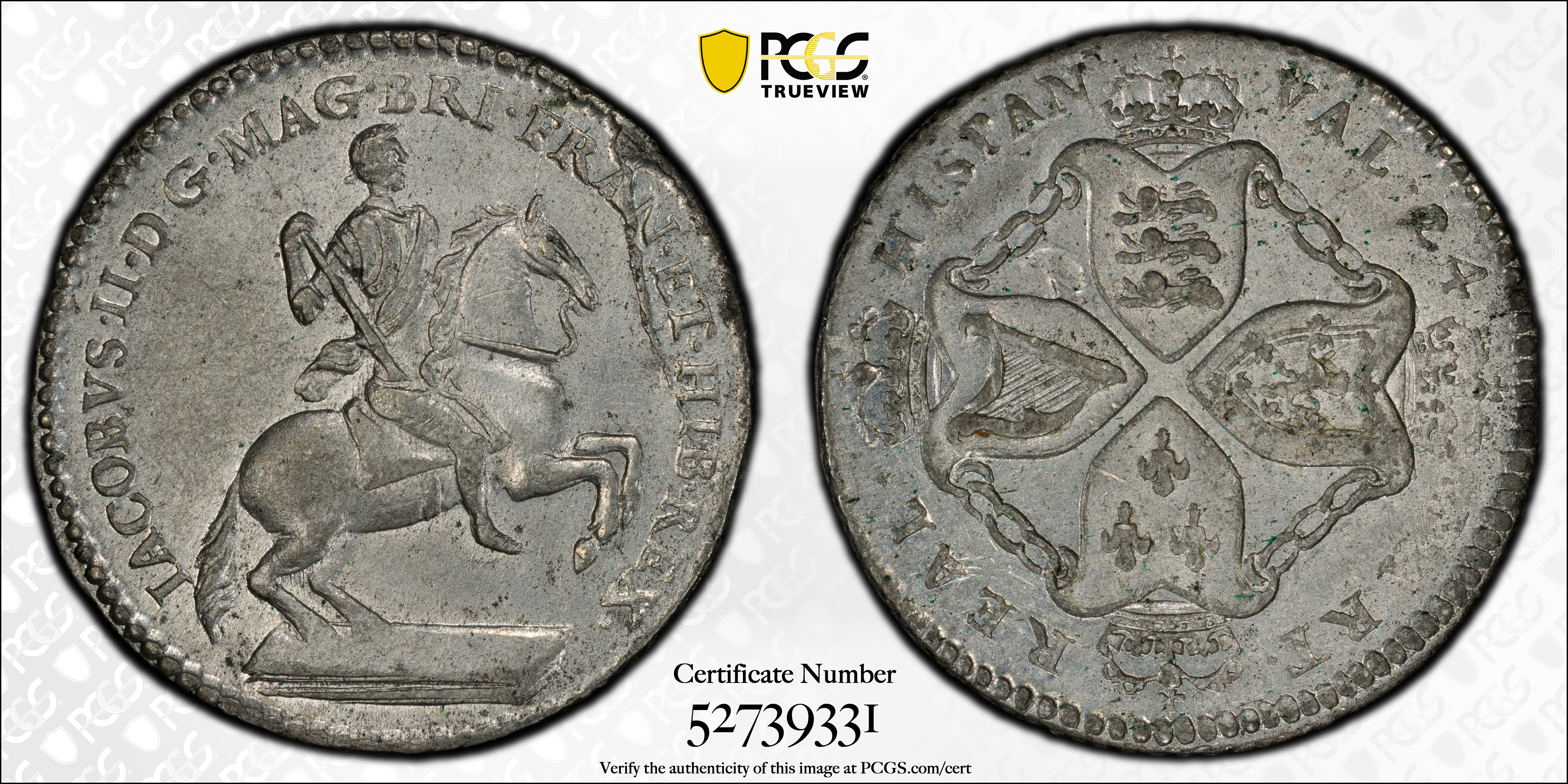 image for: Undated (ca. 1828) American Plantations Token, or 1/24 Part Real. Restrike. Newman 5-D, W-1160. Rarity-4+. 11 Harp Strings. MS-62 (PCGS).