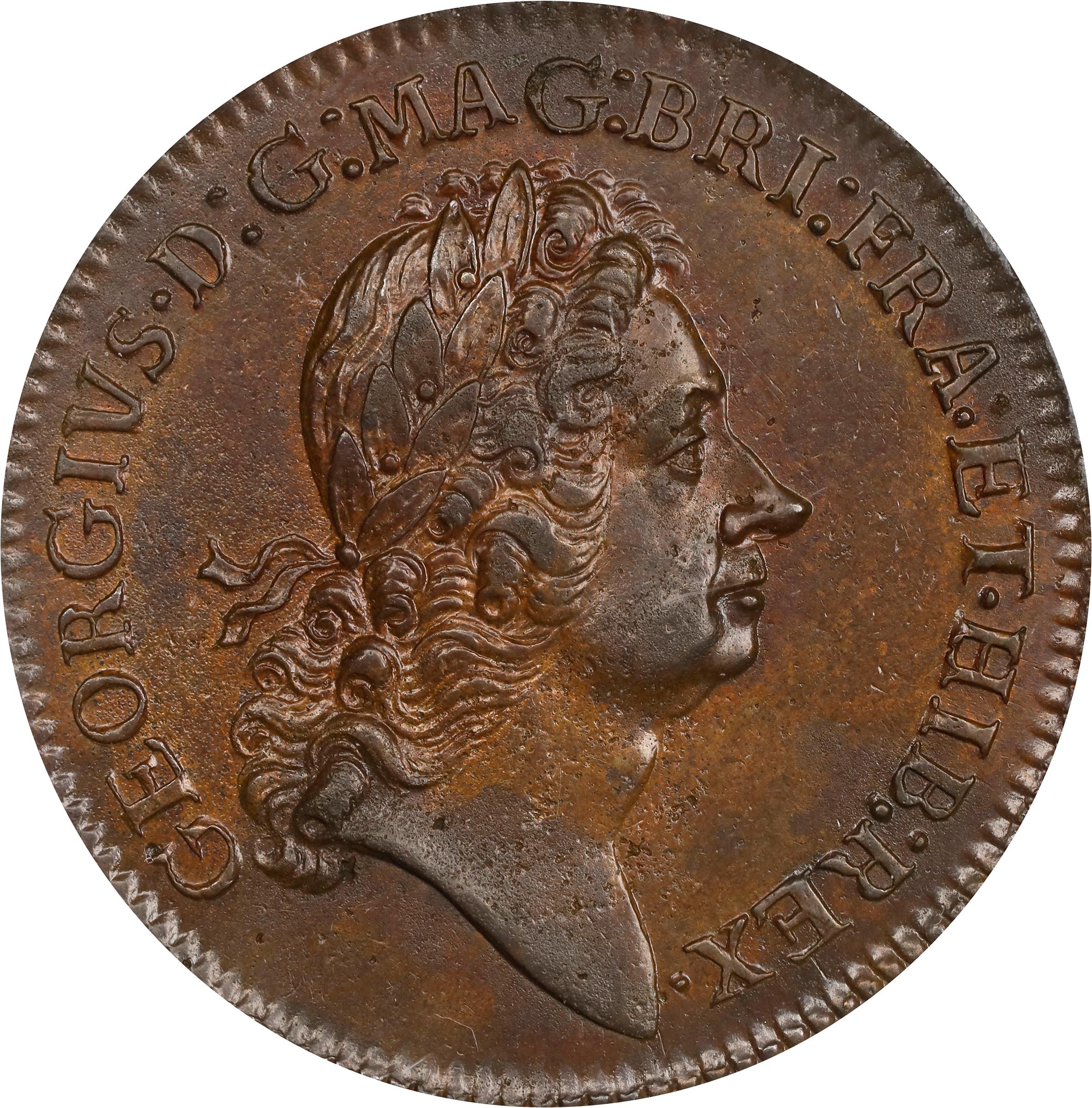 image for: Undated (1722) Rosa Americana Twopence. Martin 2.1-B.1, W-1322. Rarity-3. Motto in Ribbon. AU-58 (PCGS). OGH.