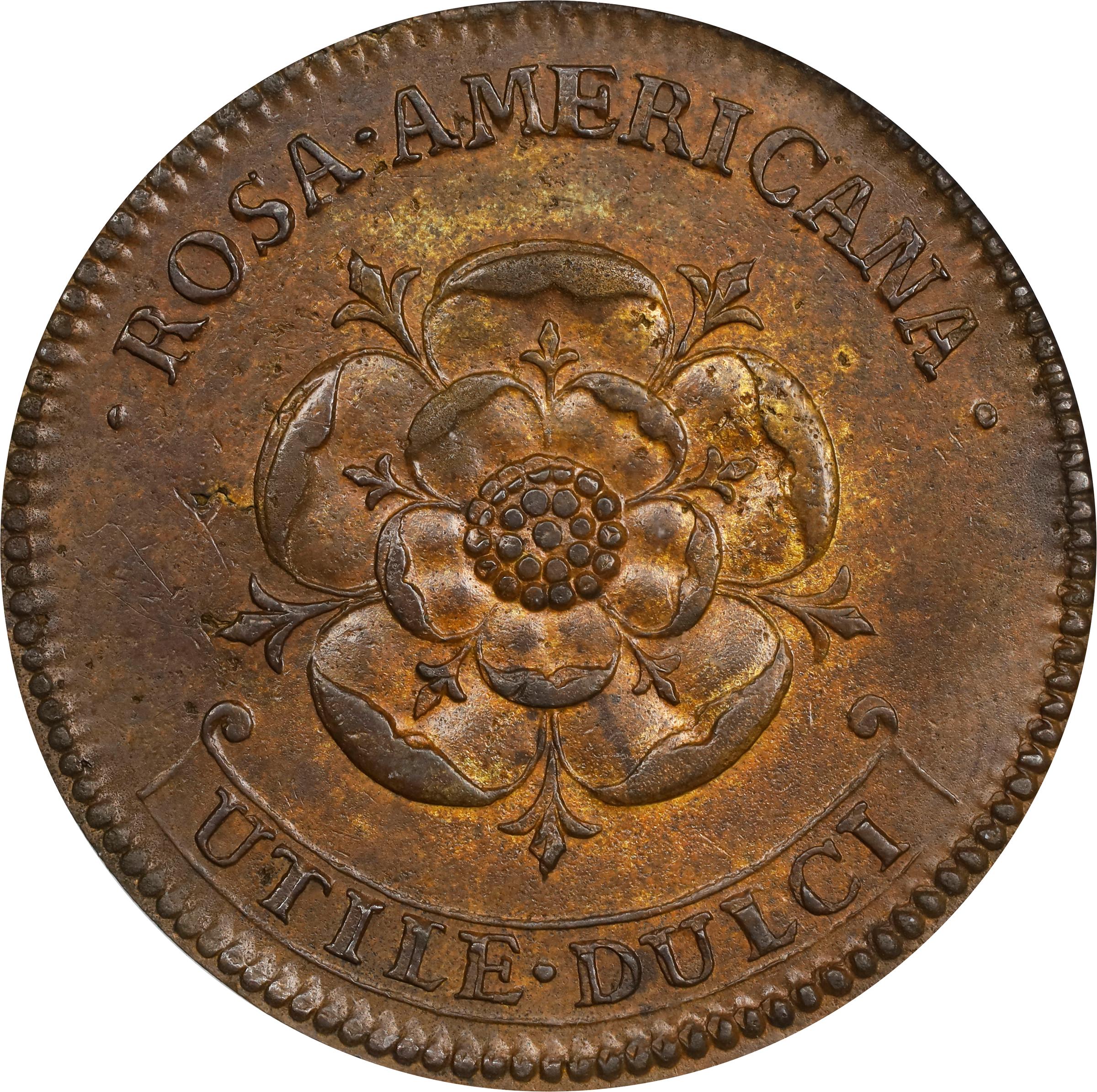 image for: Undated (1722) Rosa Americana Twopence. Martin 2.1-B.1, W-1322. Rarity-3. Motto in Ribbon. AU-58 (PCGS). OGH.