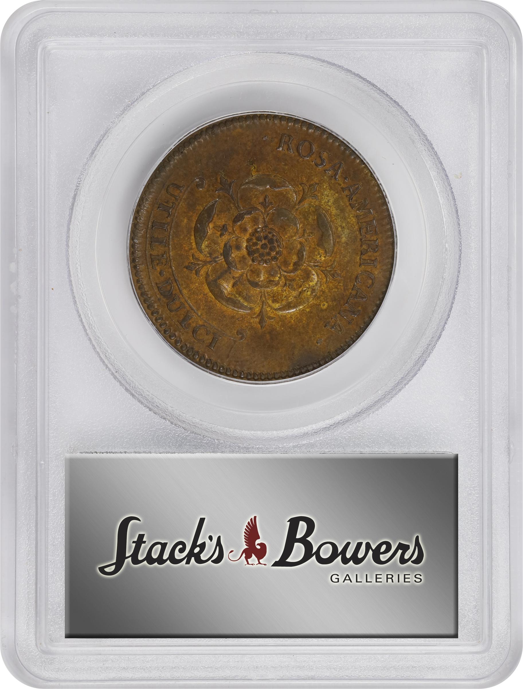 image for: Undated (1722) Rosa Americana Twopence. Martin 2.1-B.1, W-1322. Rarity-3. Motto in Ribbon. AU-58 (PCGS). OGH.