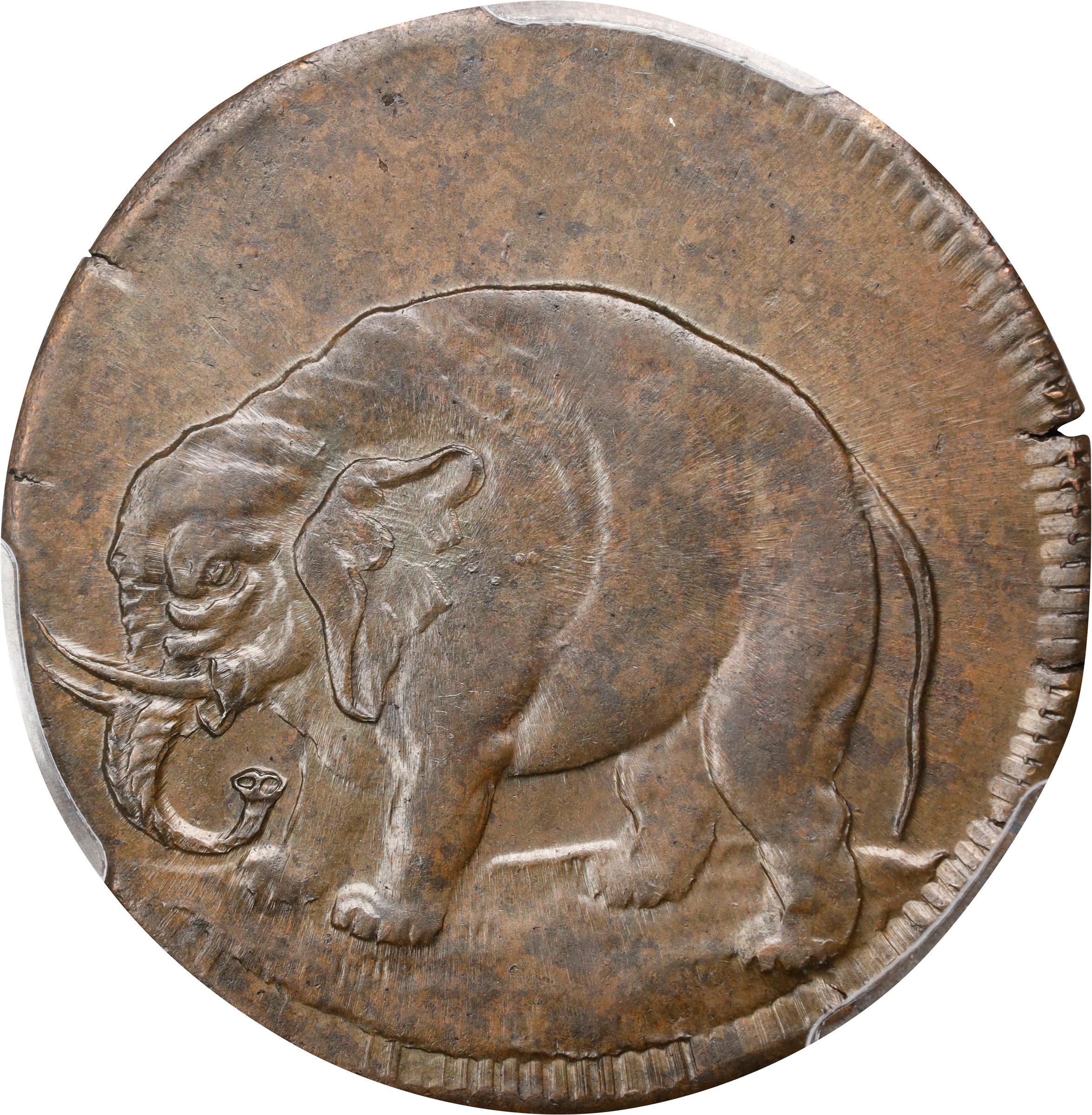 image for: Undated (ca. 1694) London Elephant Token. Hodder 2-B, W-12040. Rarity-5. GOD PRESERVE LONDON. Thin Planchet. MS-63 BN (PCGS).