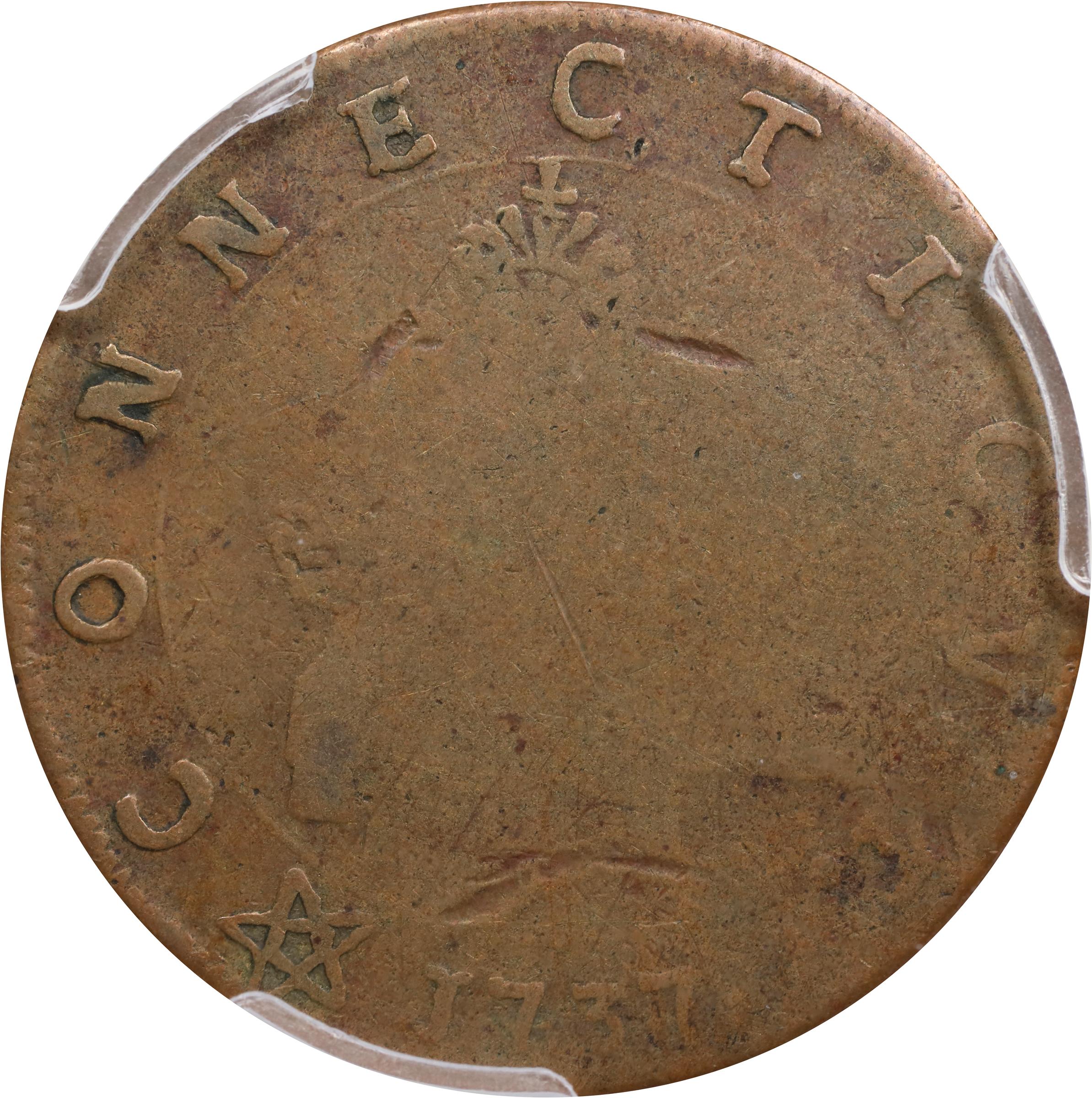 image for: 1737 Higley Copper. Freidus 1.3-A, W-8125. Rarity-7+. THE VALVE OF THREE PENCE / CONNECTICVT, 3 Hammers. VF-20 (PCGS).