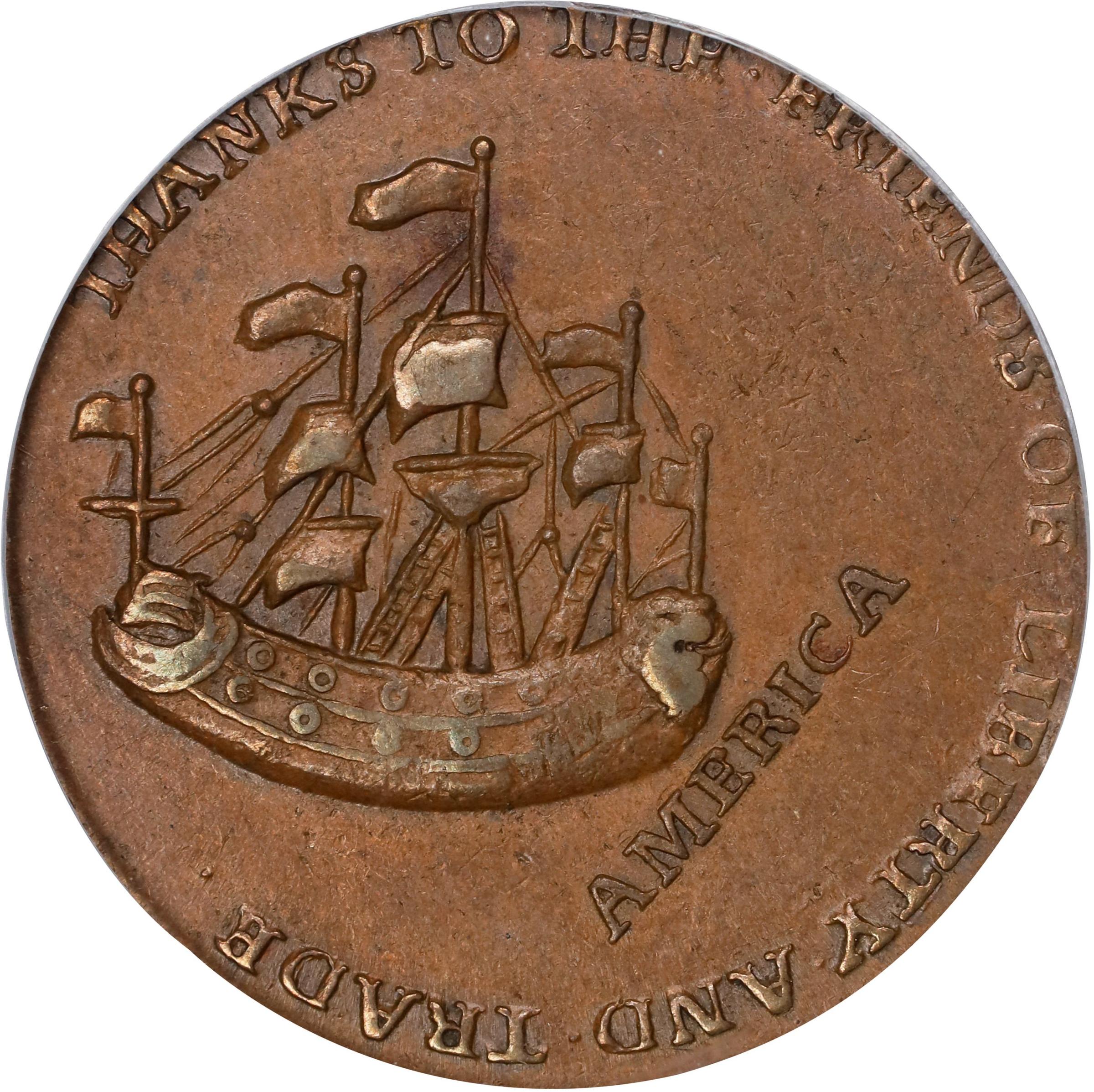 image for: 1766 Pitt Halfpenny Token. Betts-519, W-8350. Rarity-3. Copper. AU-53 (PCGS).