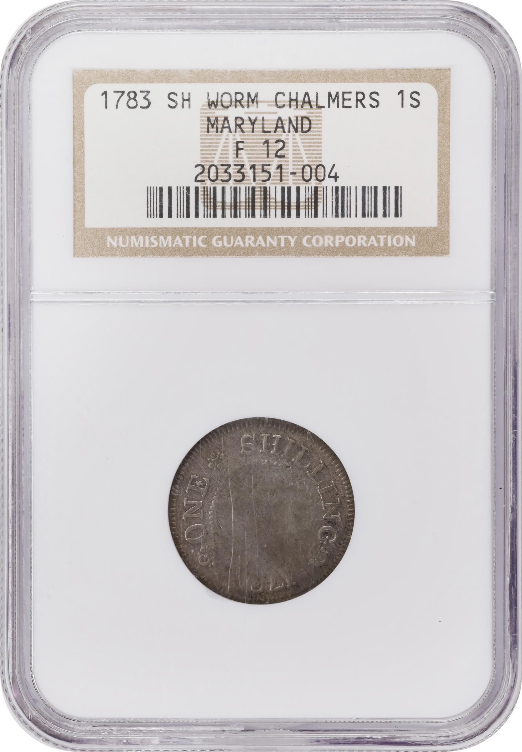 image for: 1783 John Chalmers Shilling. W-1785. Rarity-4+. Birds, Short Worm. Fine-12 (NGC).