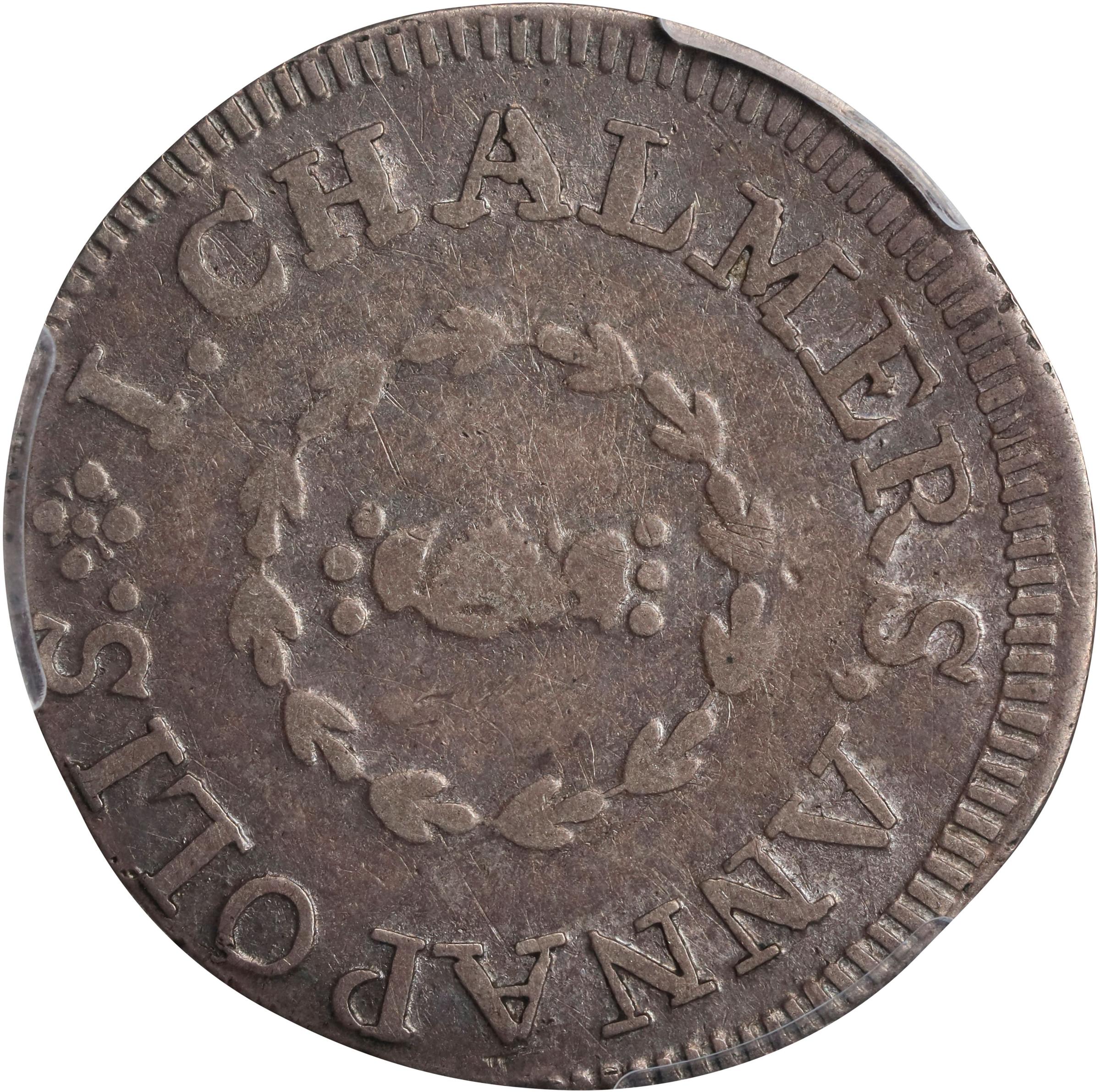 image for: 1783 John Chalmers Shilling. W-1790. Rarity-4. Birds, Long Worm. EF-40 (PCGS).