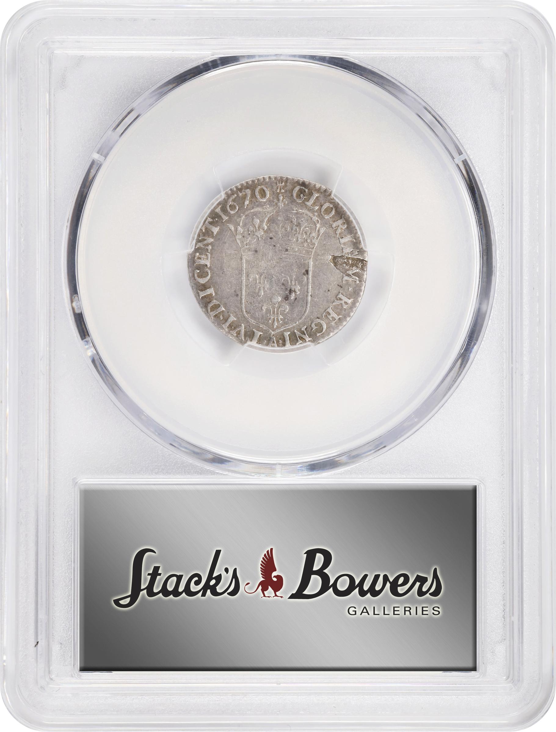 image for: 1670-A 5 Sols. Paris Mint. Martin 1-A, Lecompte-186, Hodder-3, W-11605. Reverse Peeling Lamination. VF-30 (PCGS).