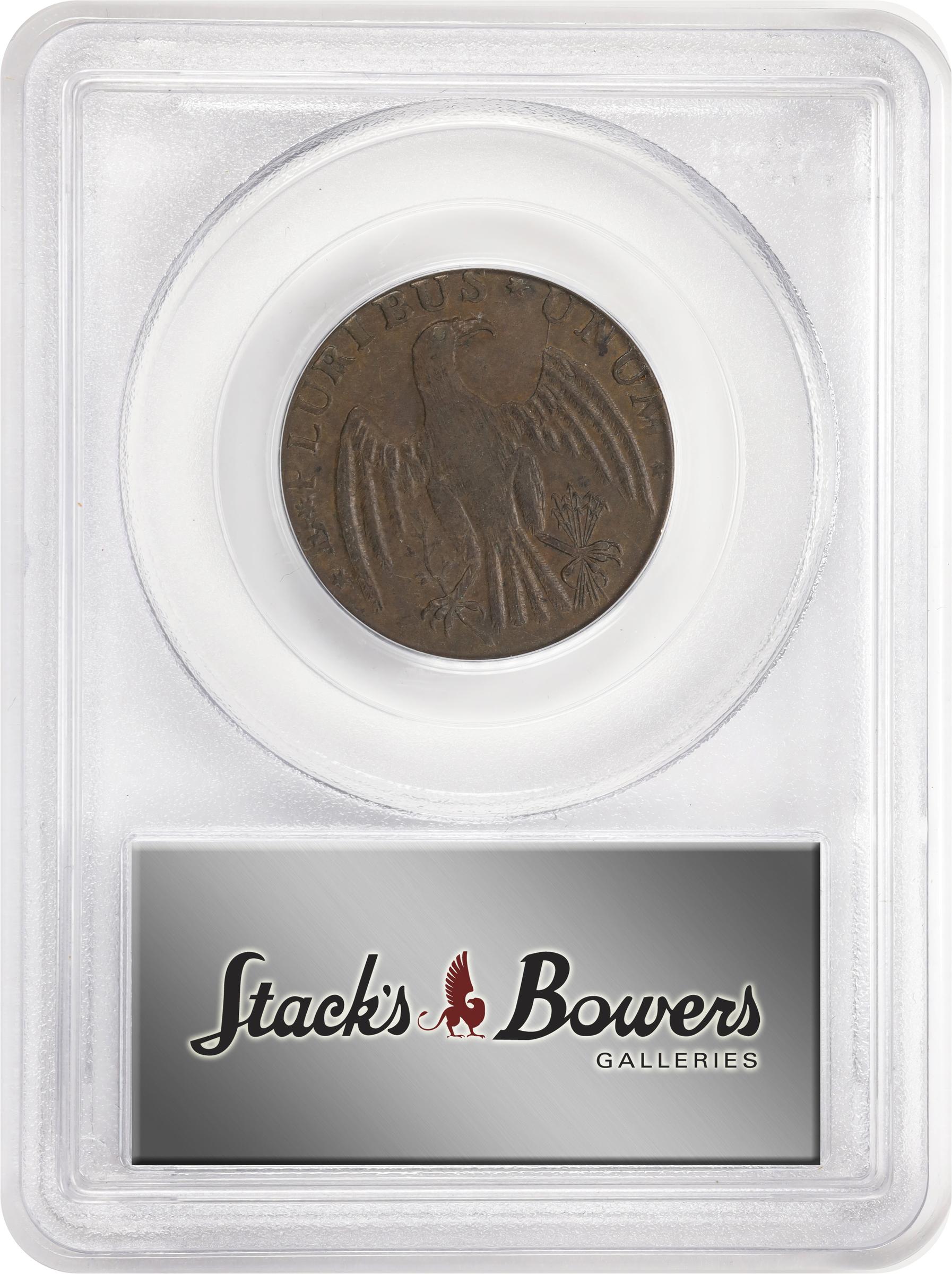 image for: 1787 Immunis Columbia Copper / Large Eagle Reverse. W-5680. Rarity-4+. Plain Edge, Narrow Planchet. AU-58 (PCGS).