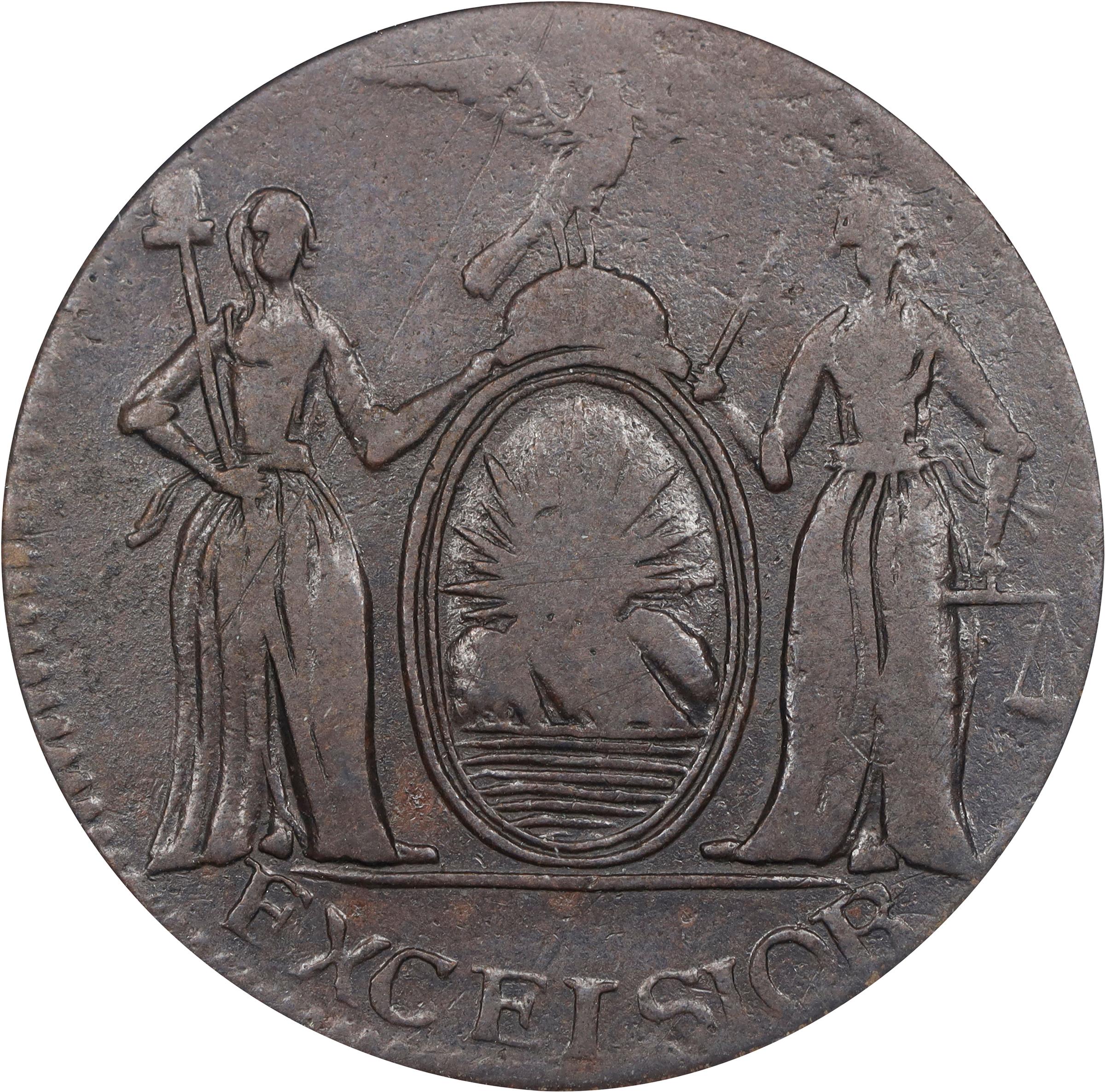 image for: 1787 Excelsior Copper. W-5780. Rarity-6+. Eagle on Globe Facing Right, Arrows at Right. VF-35 (PCGS).