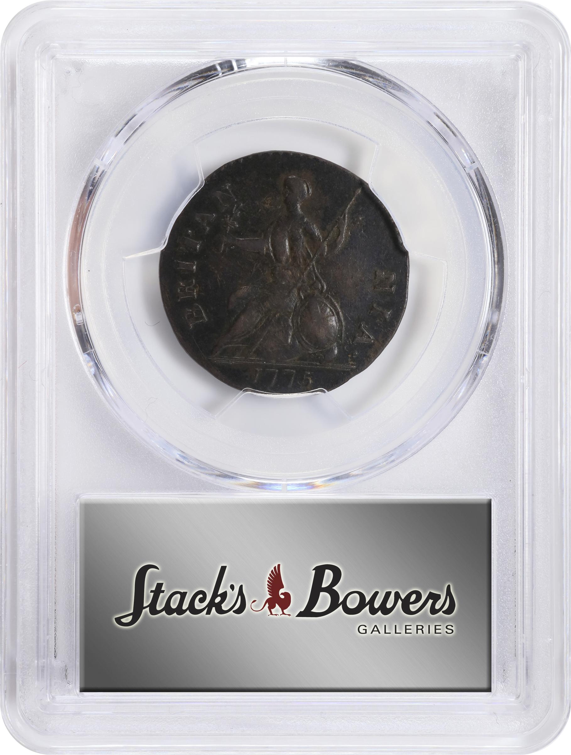 image for: 1775 Machin's Mills Halfpenny. Vlack 4-75A, W-7780. Rarity-4. GEORGIVS III, Group I. AU-50 (PCGS).