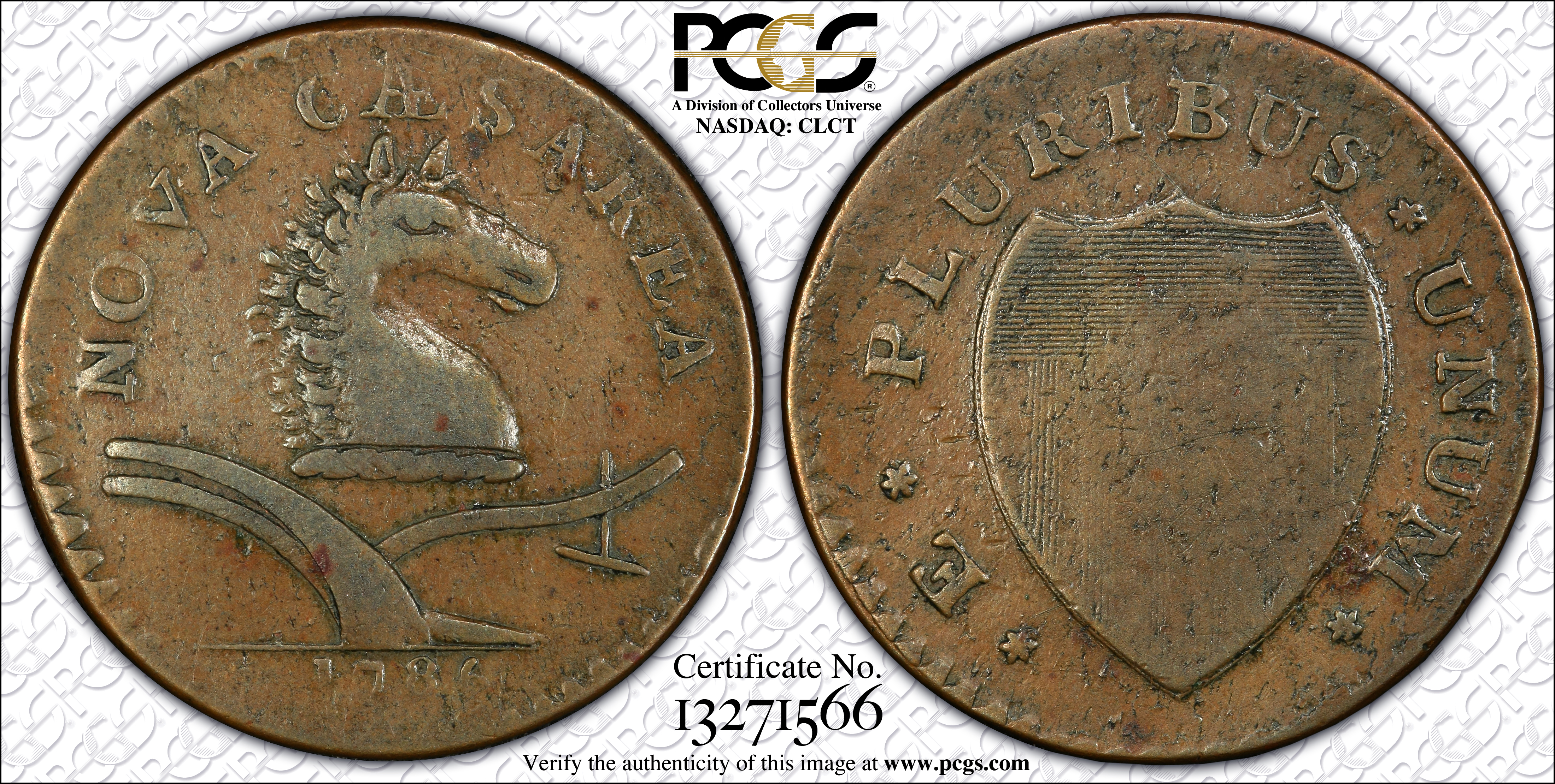 image for: 1786 New Jersey Copper. Maris 12-G, W-4790. Rarity-4. Date Under Plow, No Coulter, Shaggy Mane. VF-35 (PCGS).