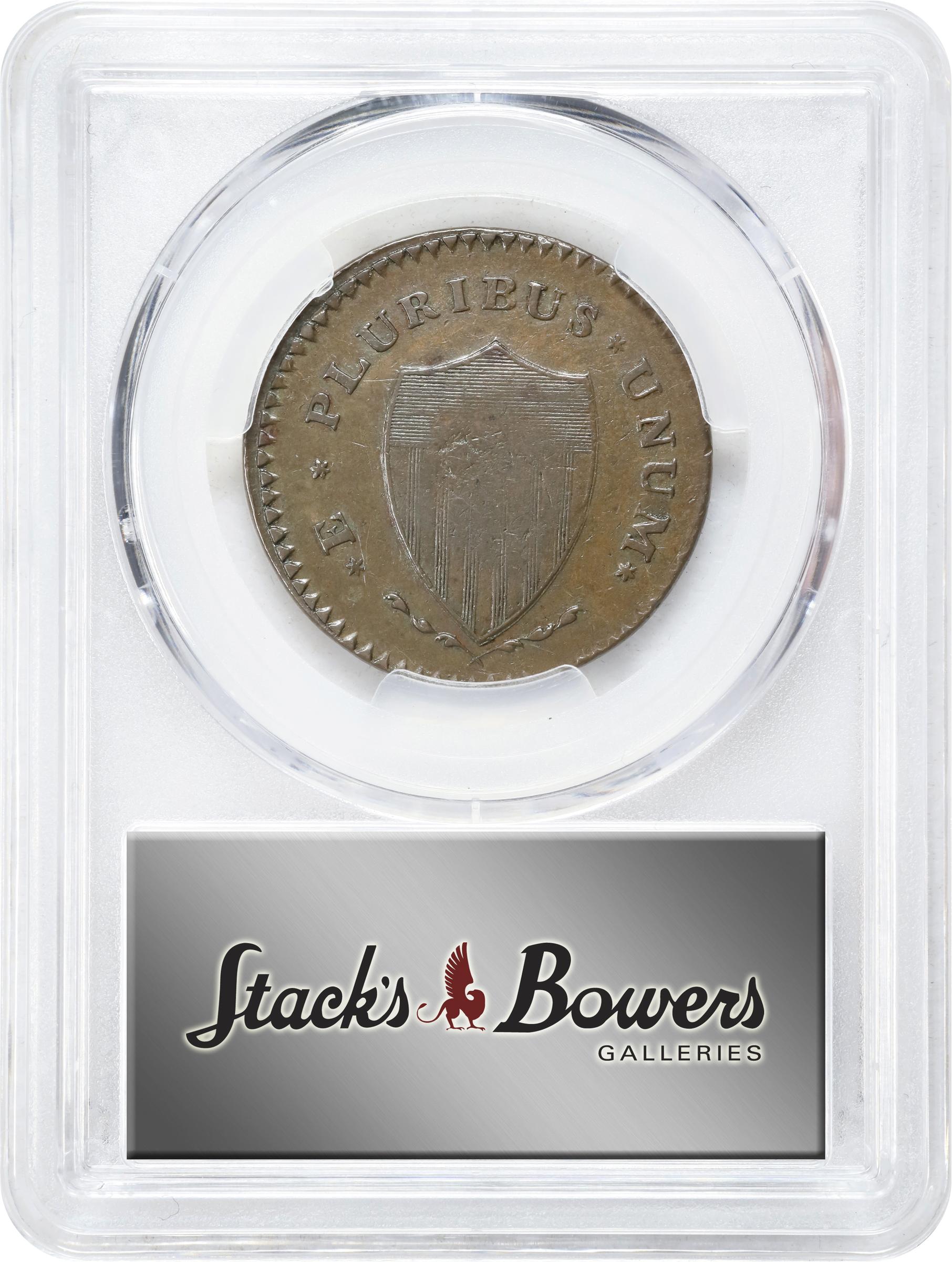 image for: 1787 New Jersey Copper. Maris 62-q, W-5350. Rarity-3. Sprig Above Plow, Hidden WM. Large Planchet. EF-45 (PCGS).