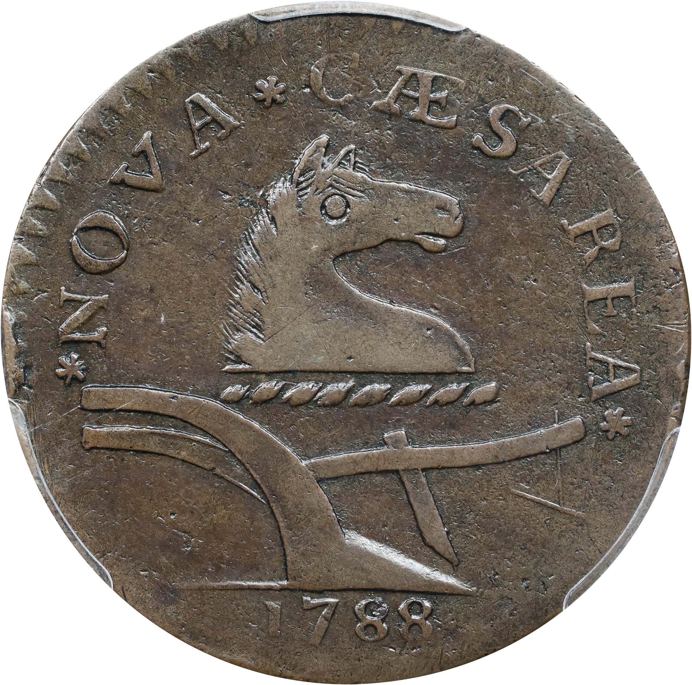 image for: 1788 New Jersey Copper. Maris 67-v, W-5510. Rarity-1. Head Right, Brushed Mane. VF-30 (PCGS).