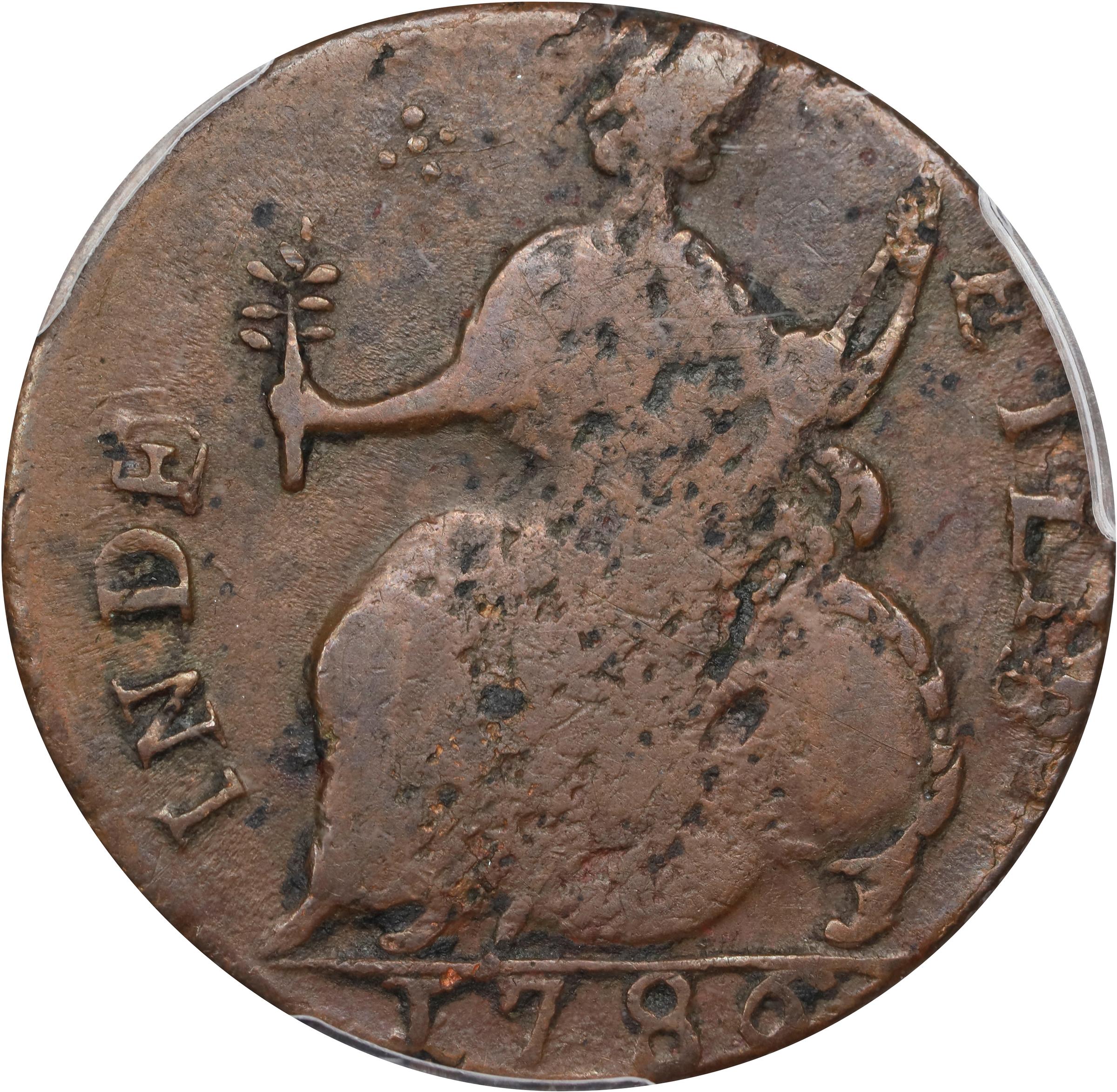 image for: 1786 Vermont Copper. RR-10, Bressett 8-G, W-2045. Rarity-4. Bust Left. VF-20 (PCGS).